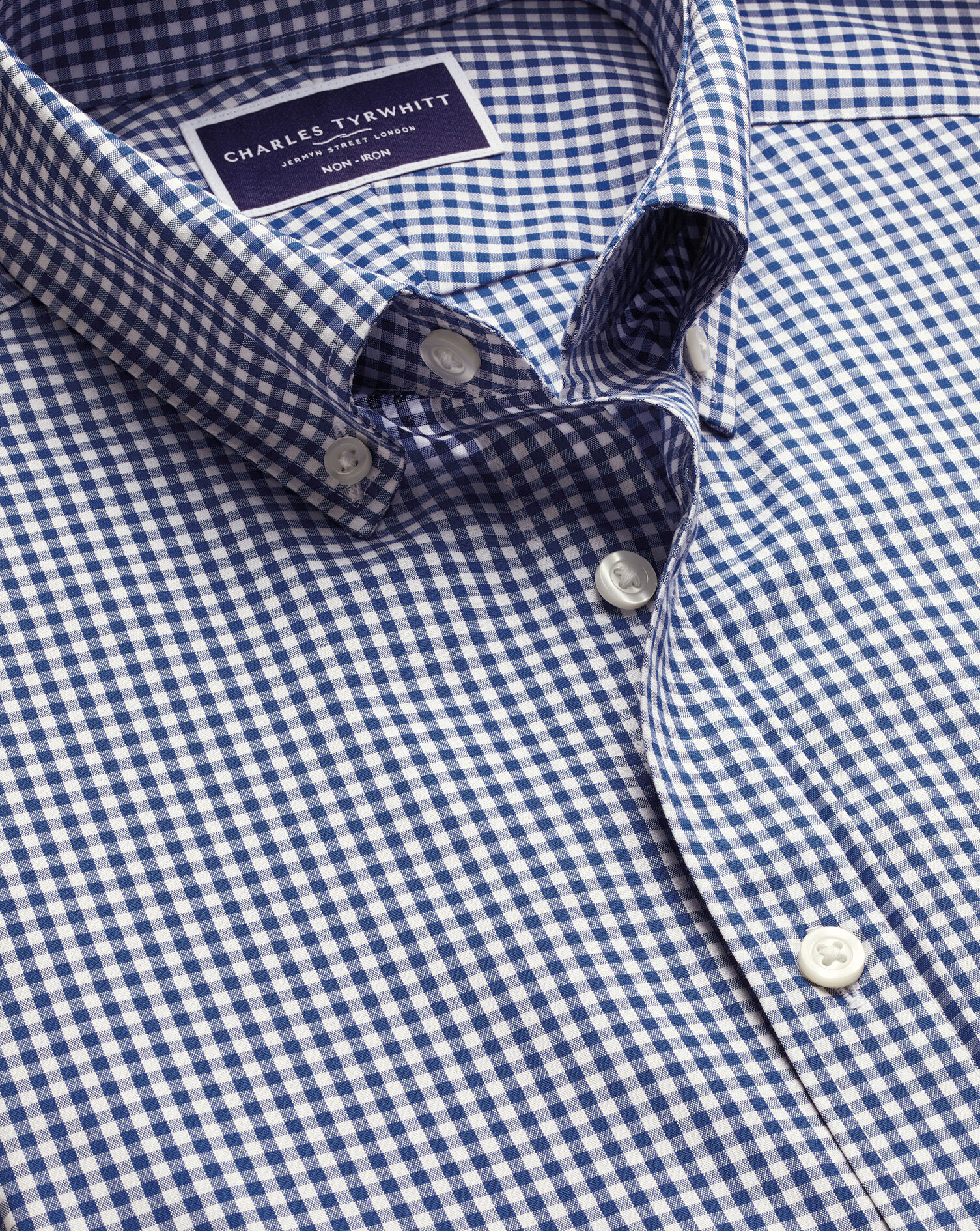 Non-Iron Stretch Poplin Check Shirt - Navy