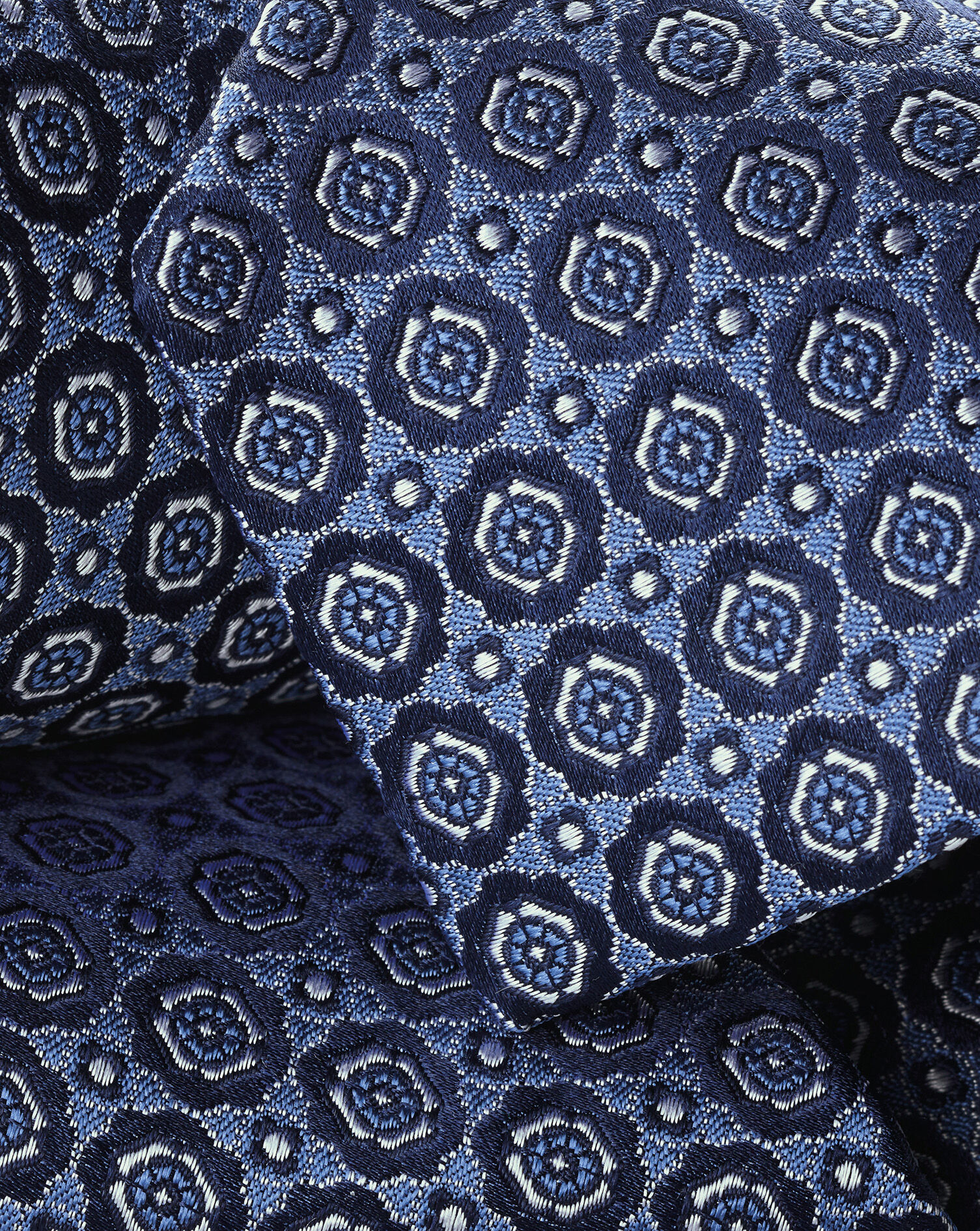 Silk Geo Print Tie - Mid Blue