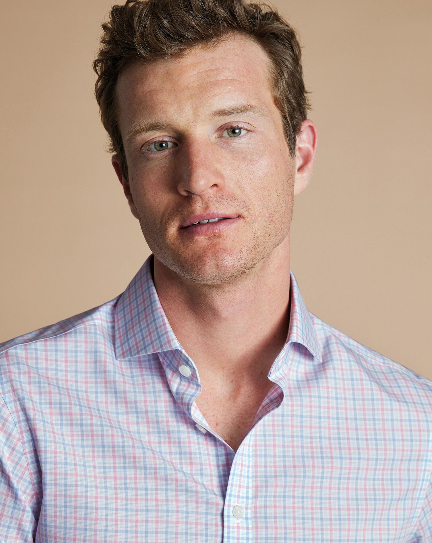 Spread Collar Non-Iron Poplin Shirt - Pink & Sky