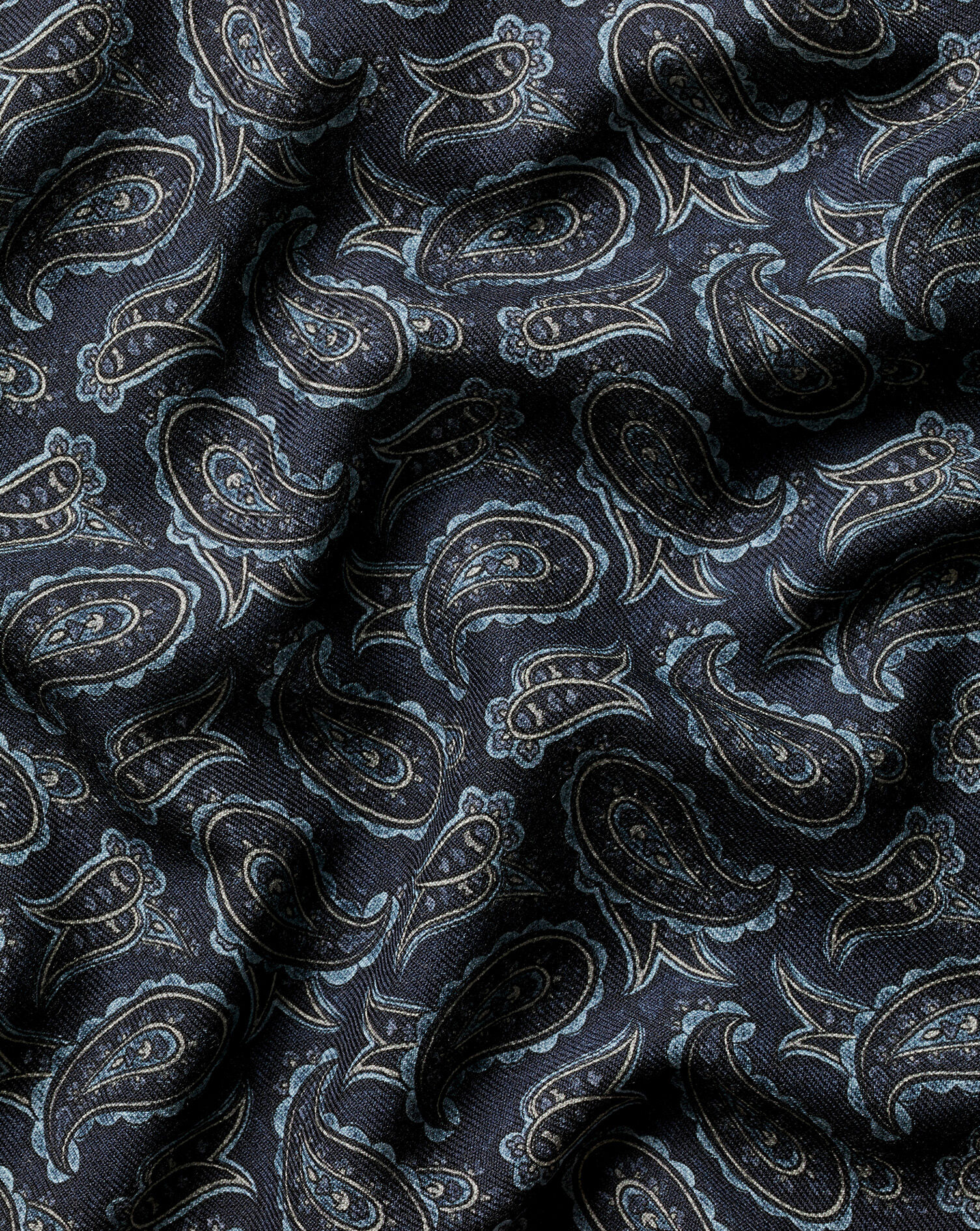 Wool Paisley Pocket Square - Navy