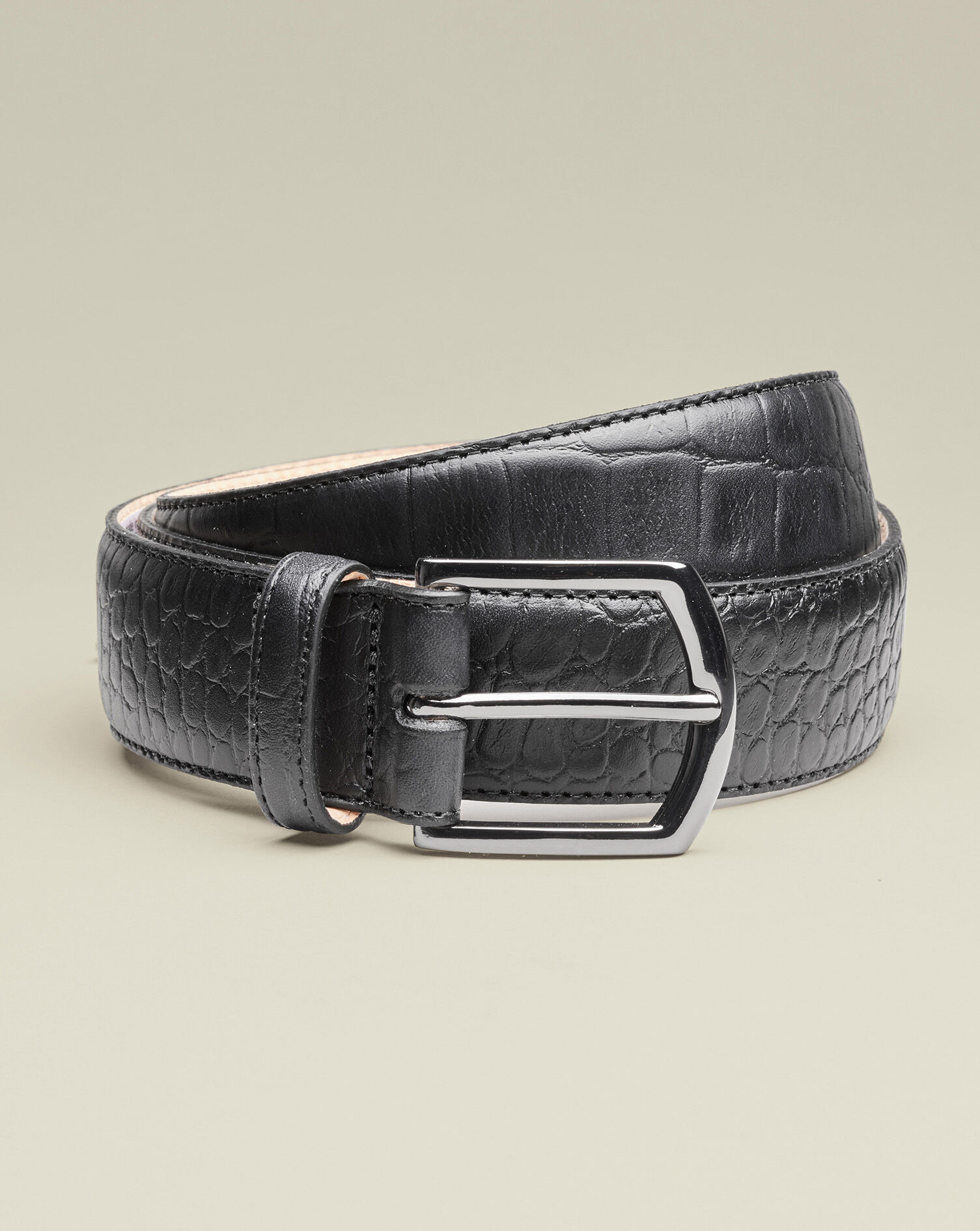 Made in England Embossed Leather Belt - Black