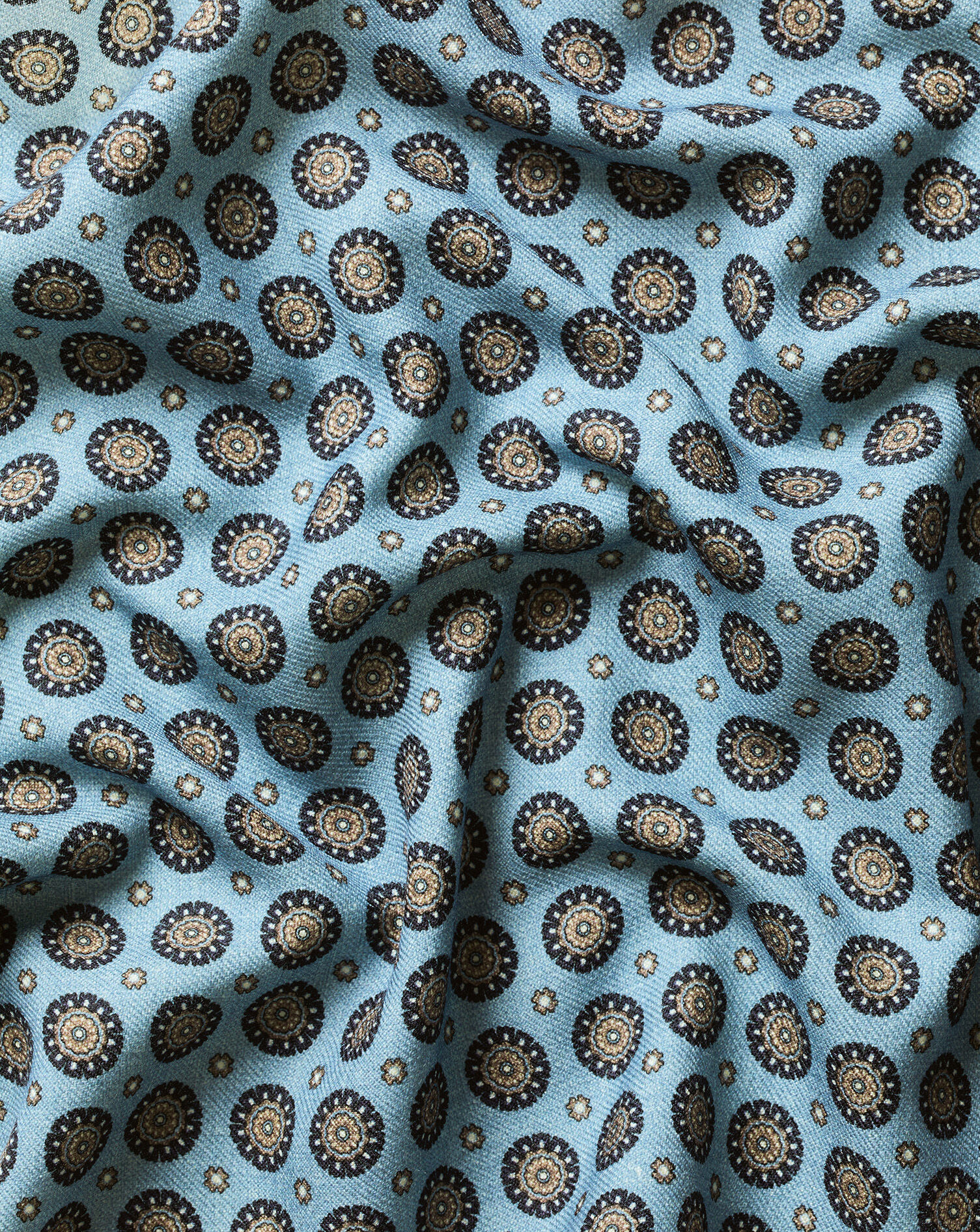 Wool Medallion Print Pocket Square - Light Blue