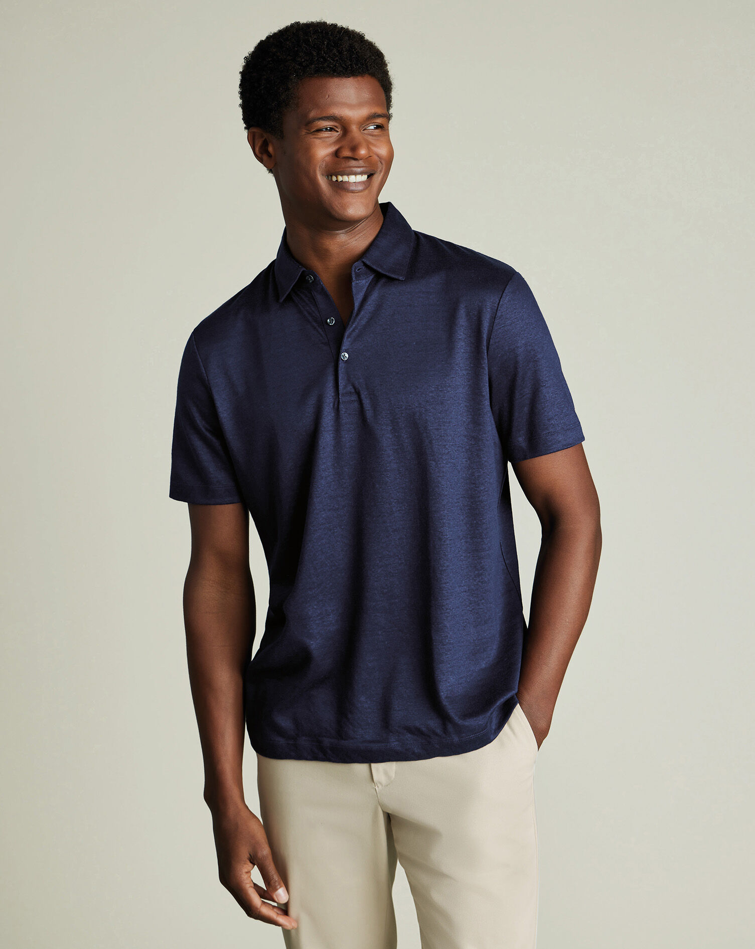 Pure Linen Polo - Navy