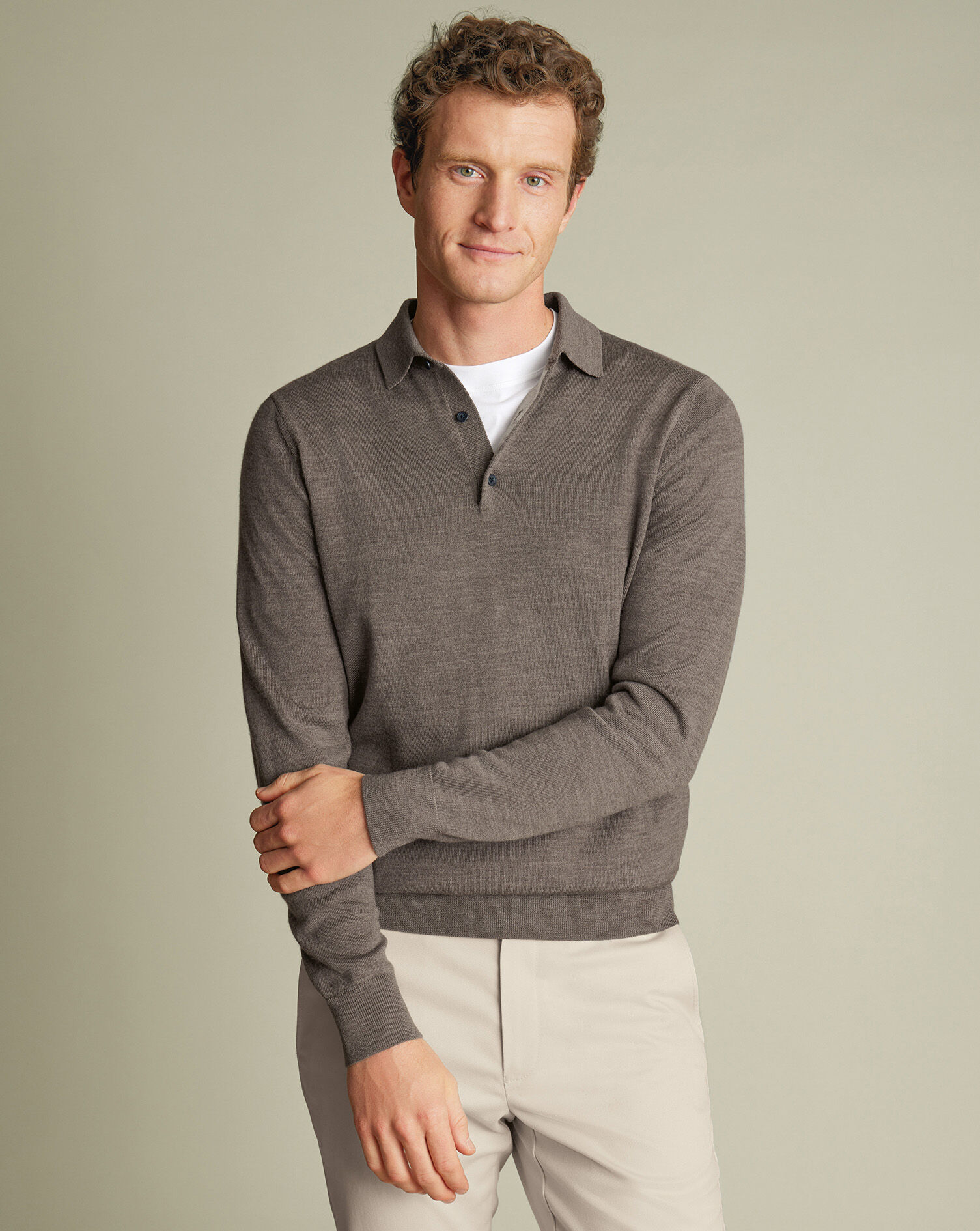 Pure Merino Knitted Polo - Mocha
