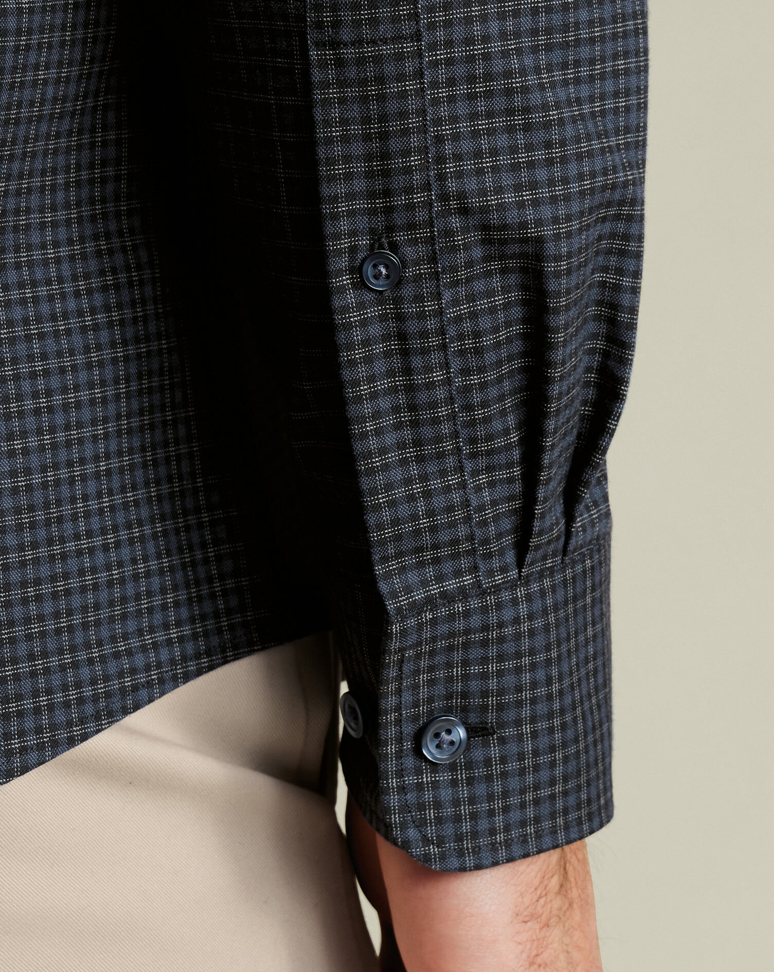 Brushed Cotton Twill Check Shirt - Dark Gray