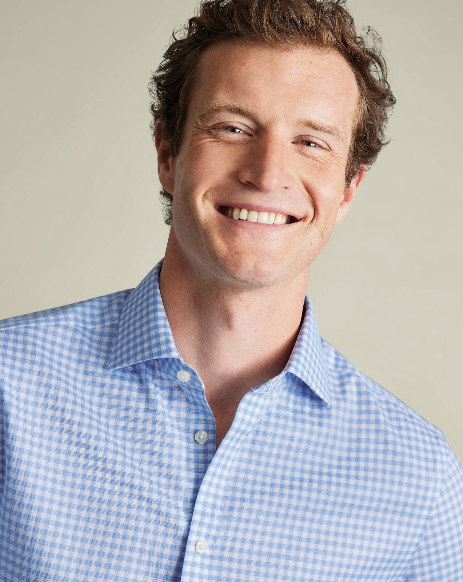 Non-Iron Twill Gingham Shirt - Cornflower Blue