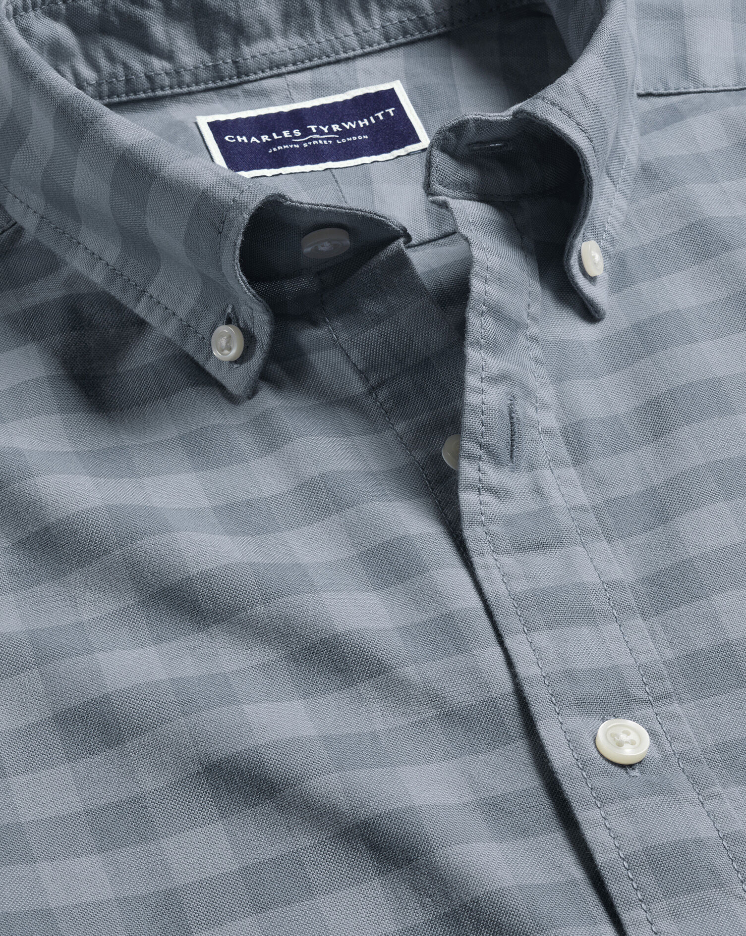 Button-Down Collar Stretch Washed Oxford Gingham Shirt - Flint Gray
