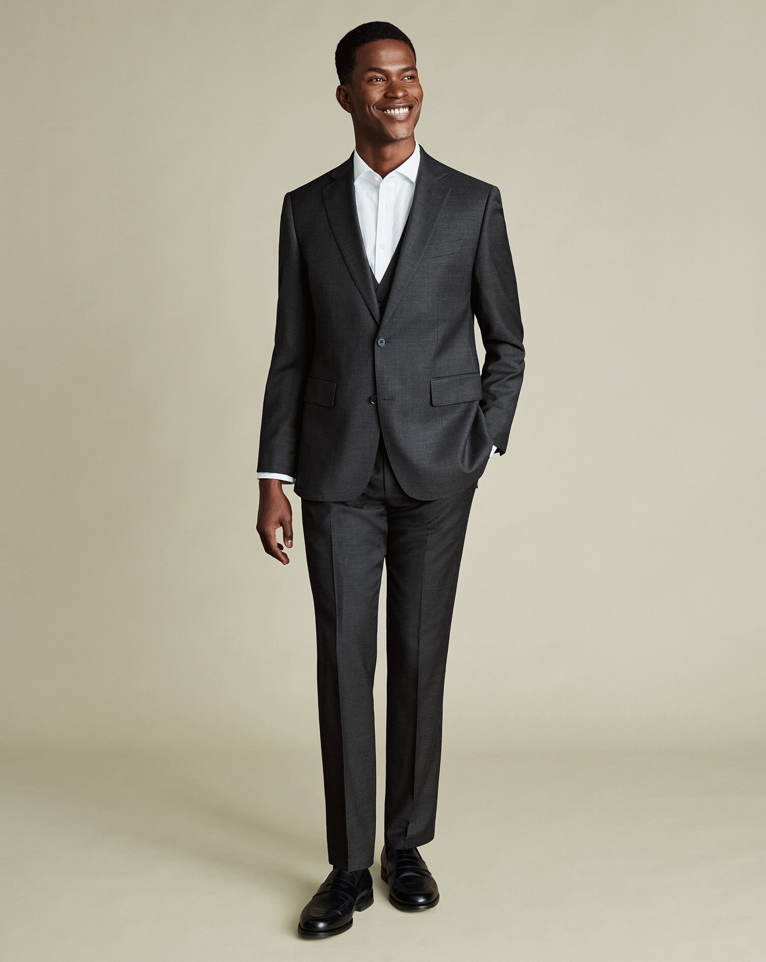 Natural Stretch Twill Vest - Charcoal