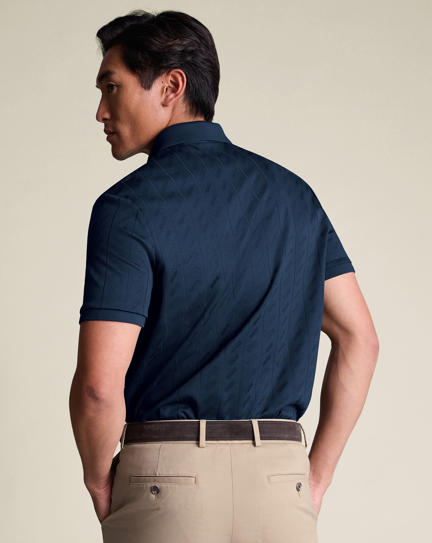 Textured Jacquard Polo - Navy