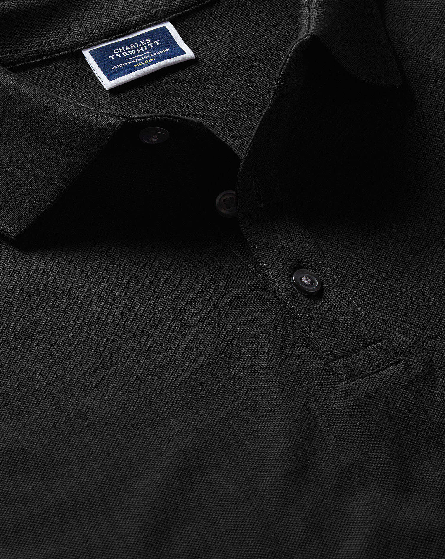 Long Sleeve Pique Polo - Black