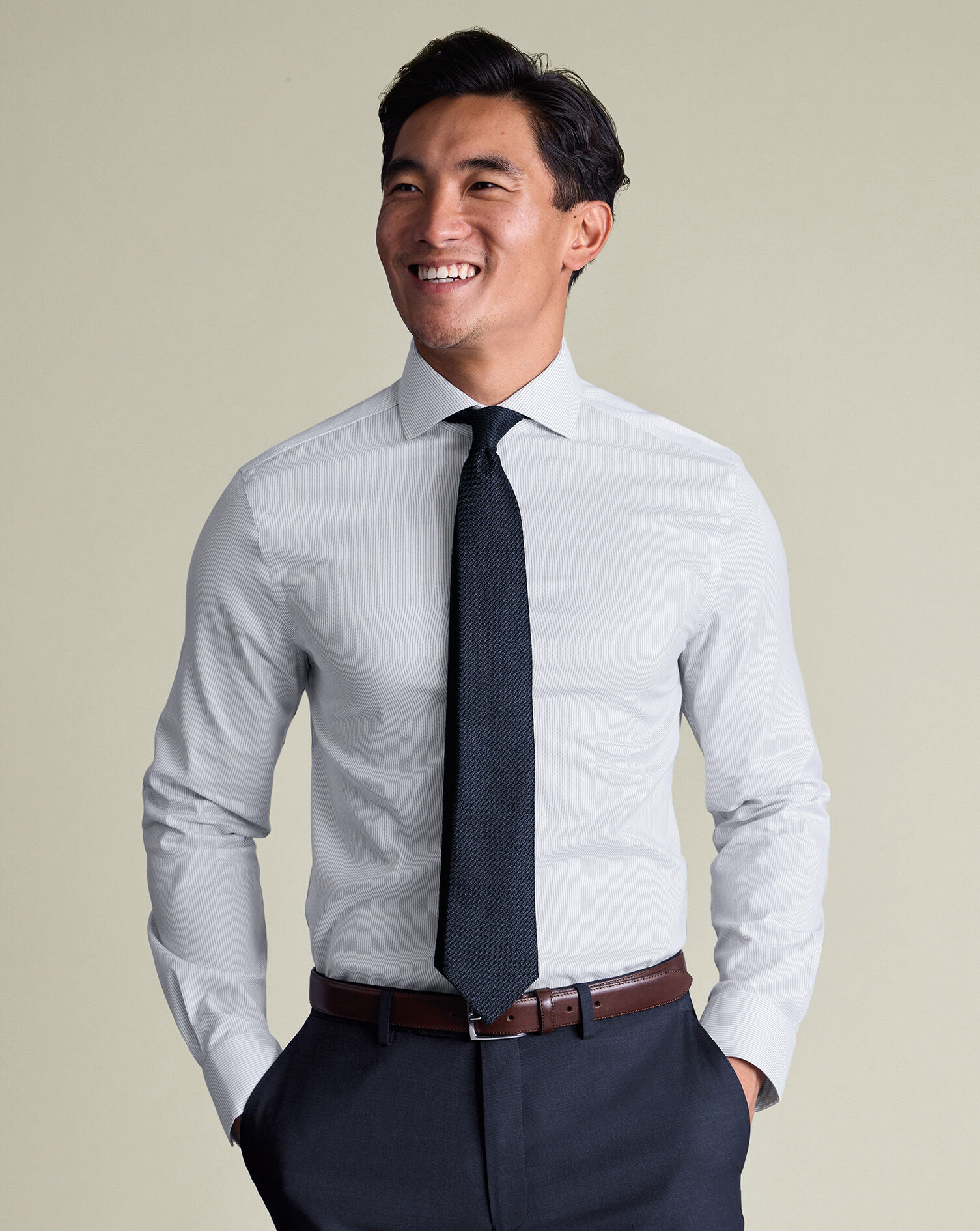 Non-Iron Twill Stripe Shirt - Indigo Blue