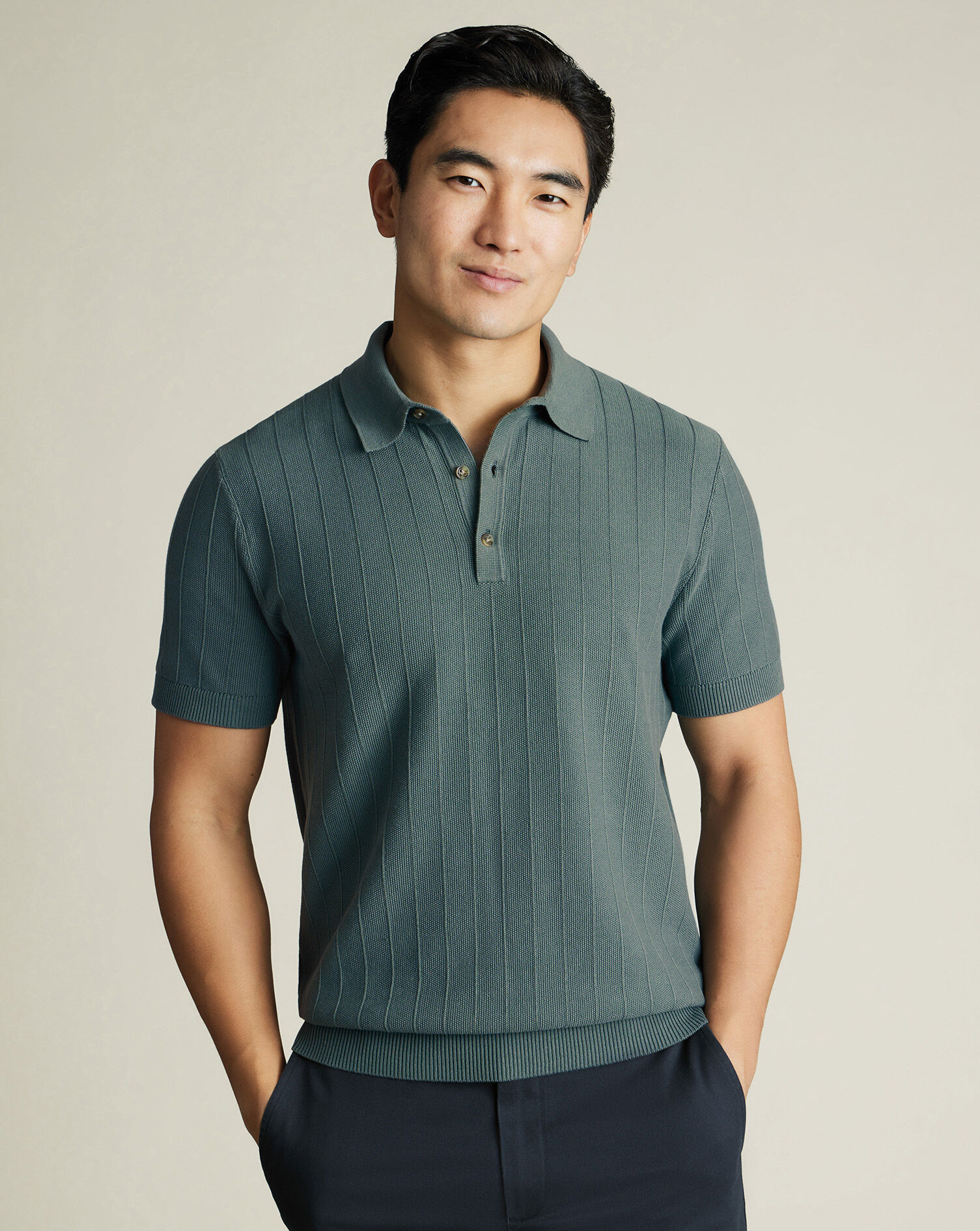 Cotton Textured Knitted Polo - Teal
