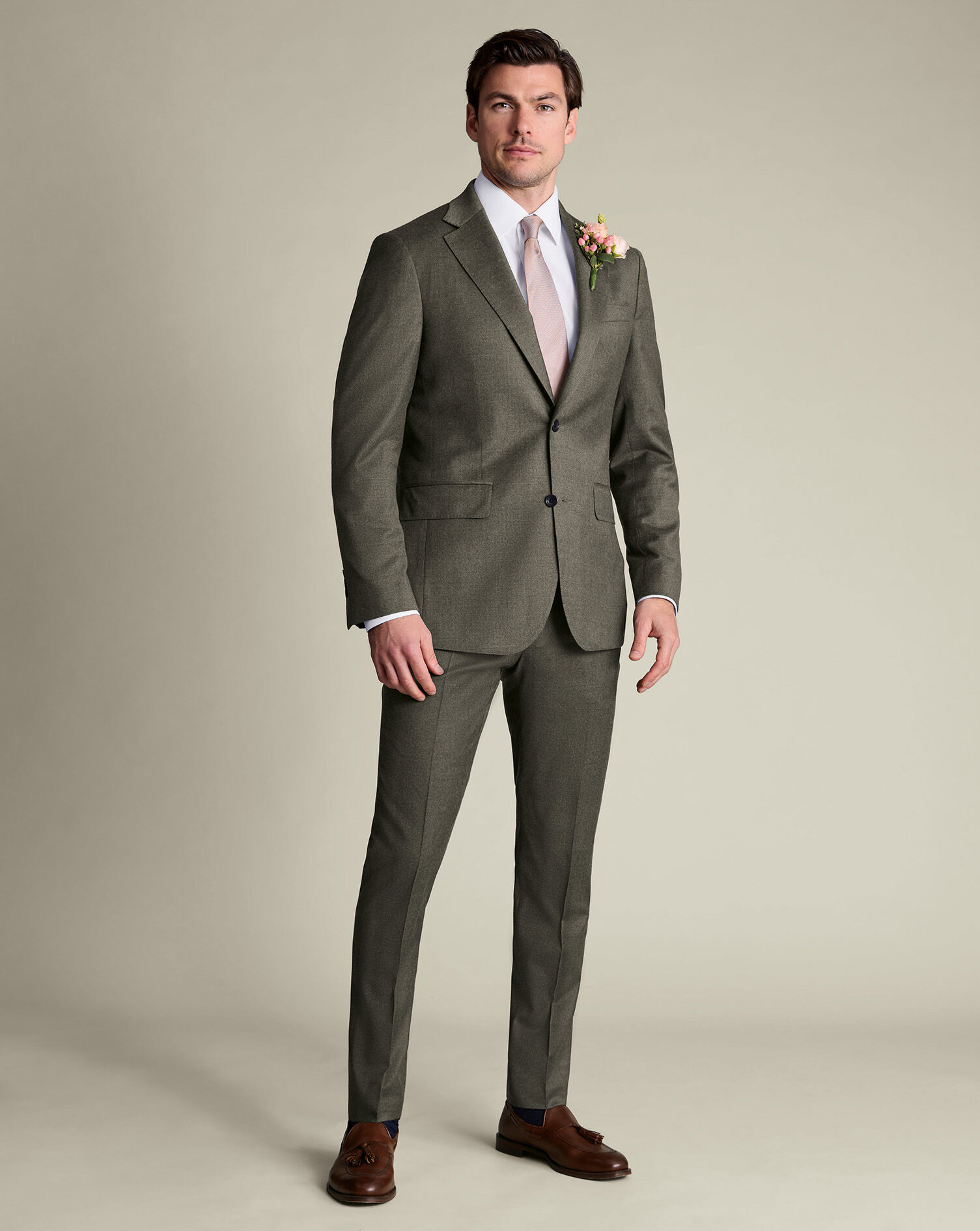 Italian Flannel Suit - Olive Green