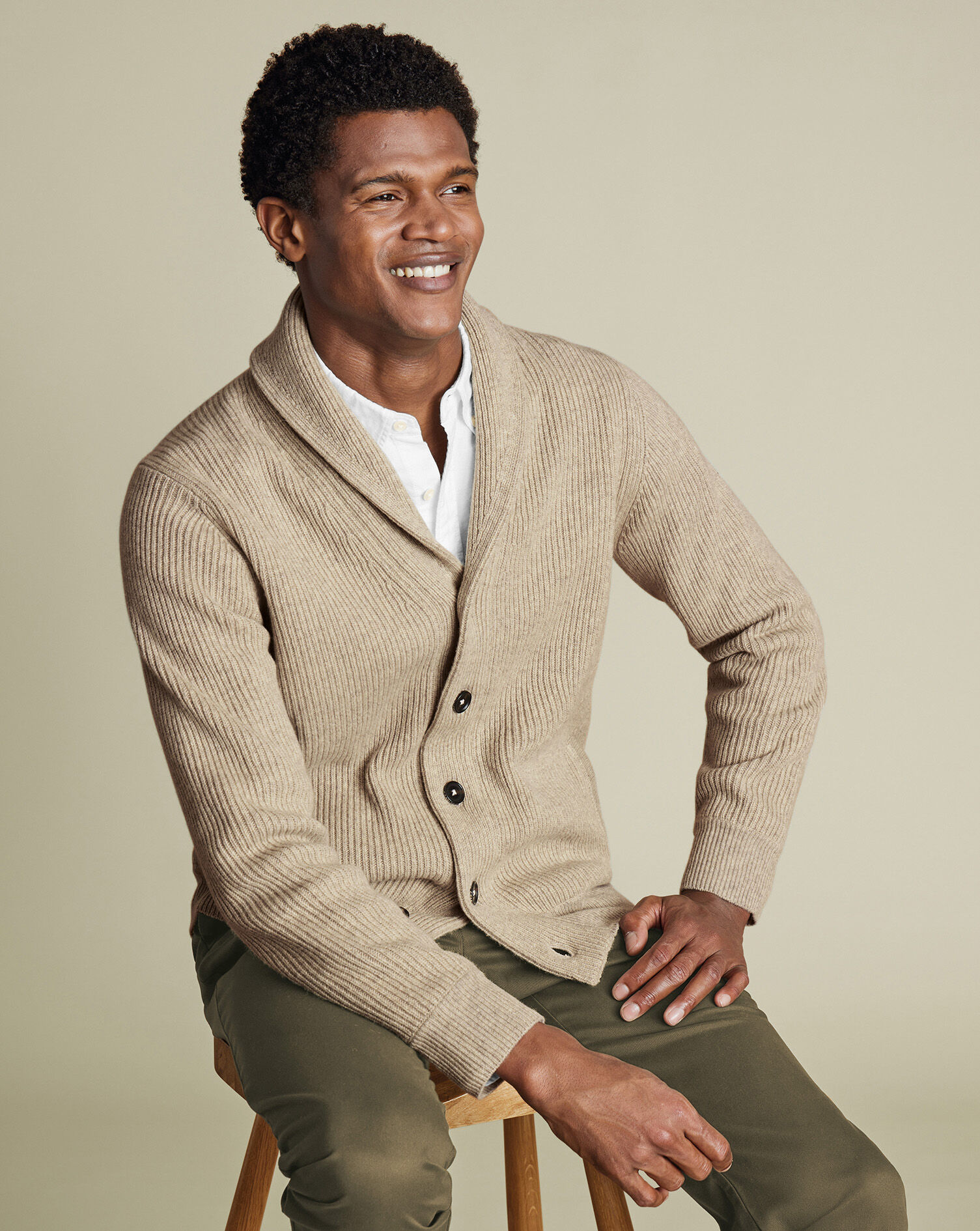Merino Shawl Neck Chunky Cardigan - Oatmeal
