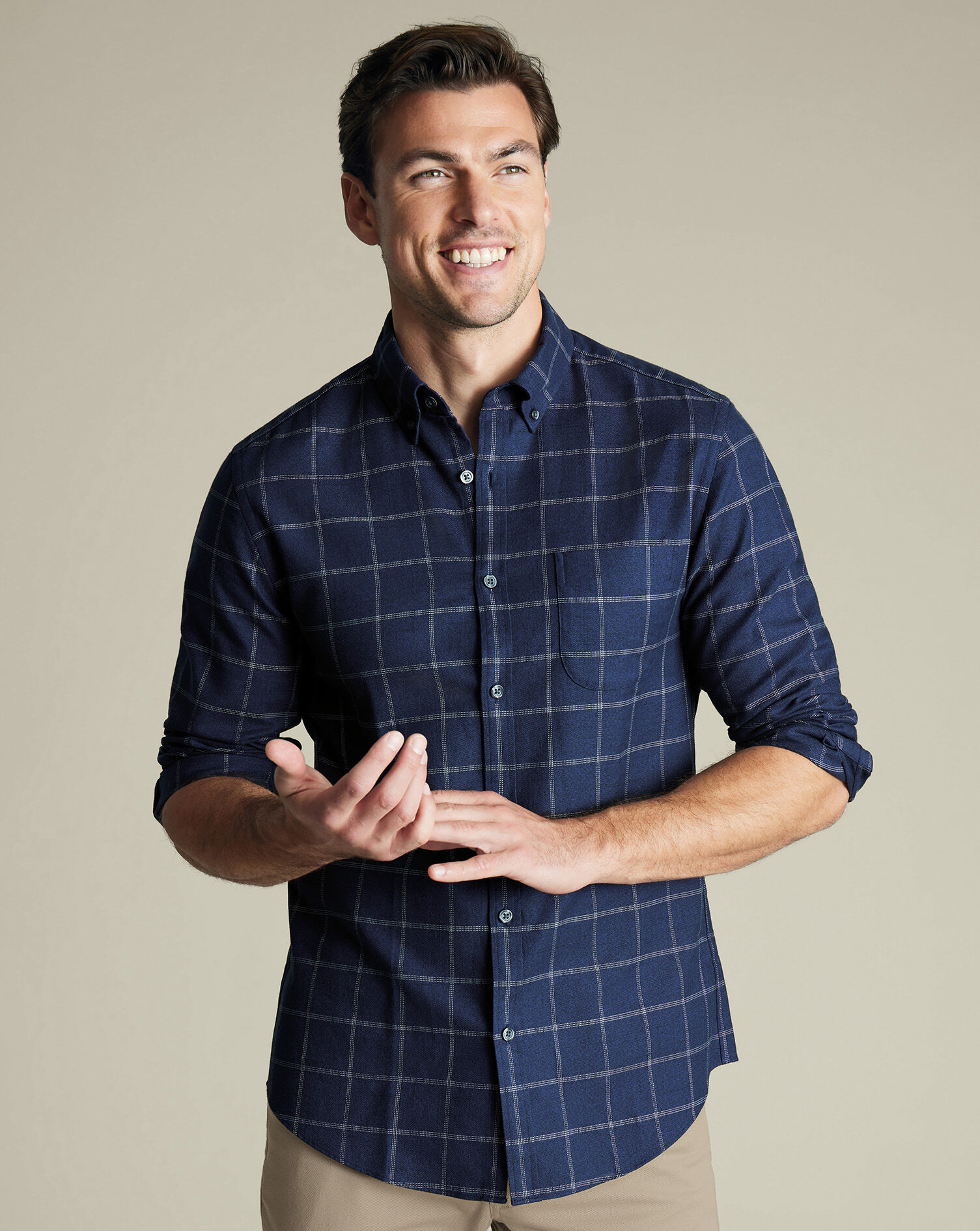 Non-Iron Twill Windowpane Check Shirt - Ink Blue