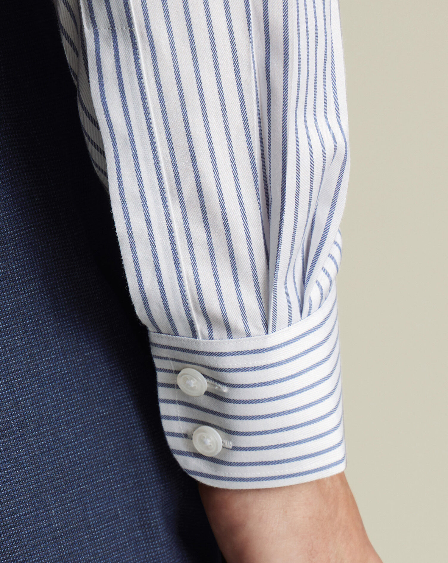 Non-Iron Twill Stripe Shirt - Indigo Blue