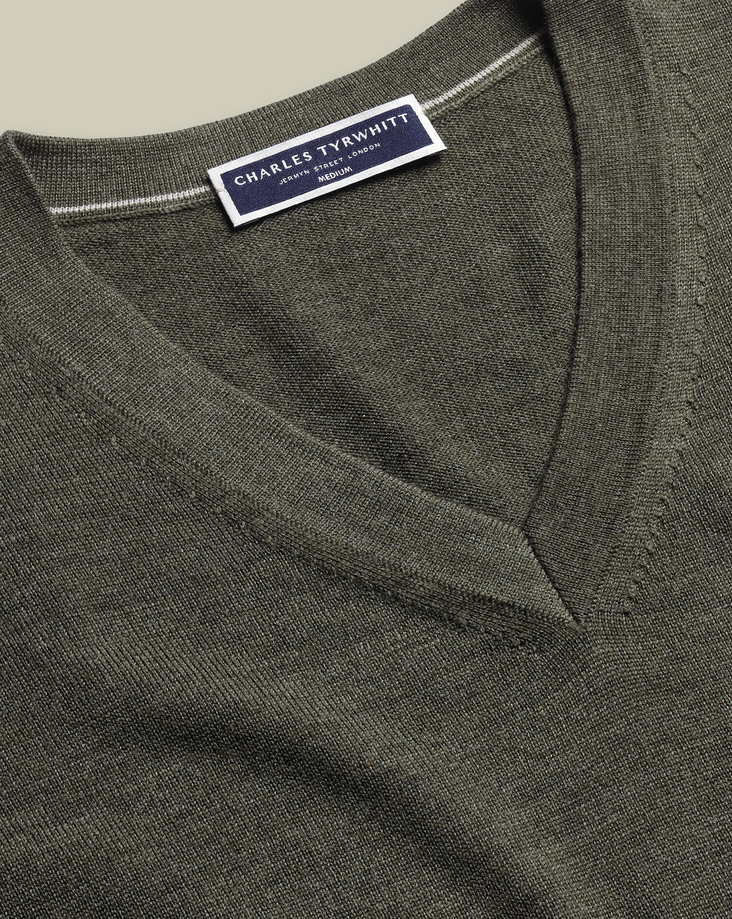 Pure Merino V-Neck Sweater - Olive Green