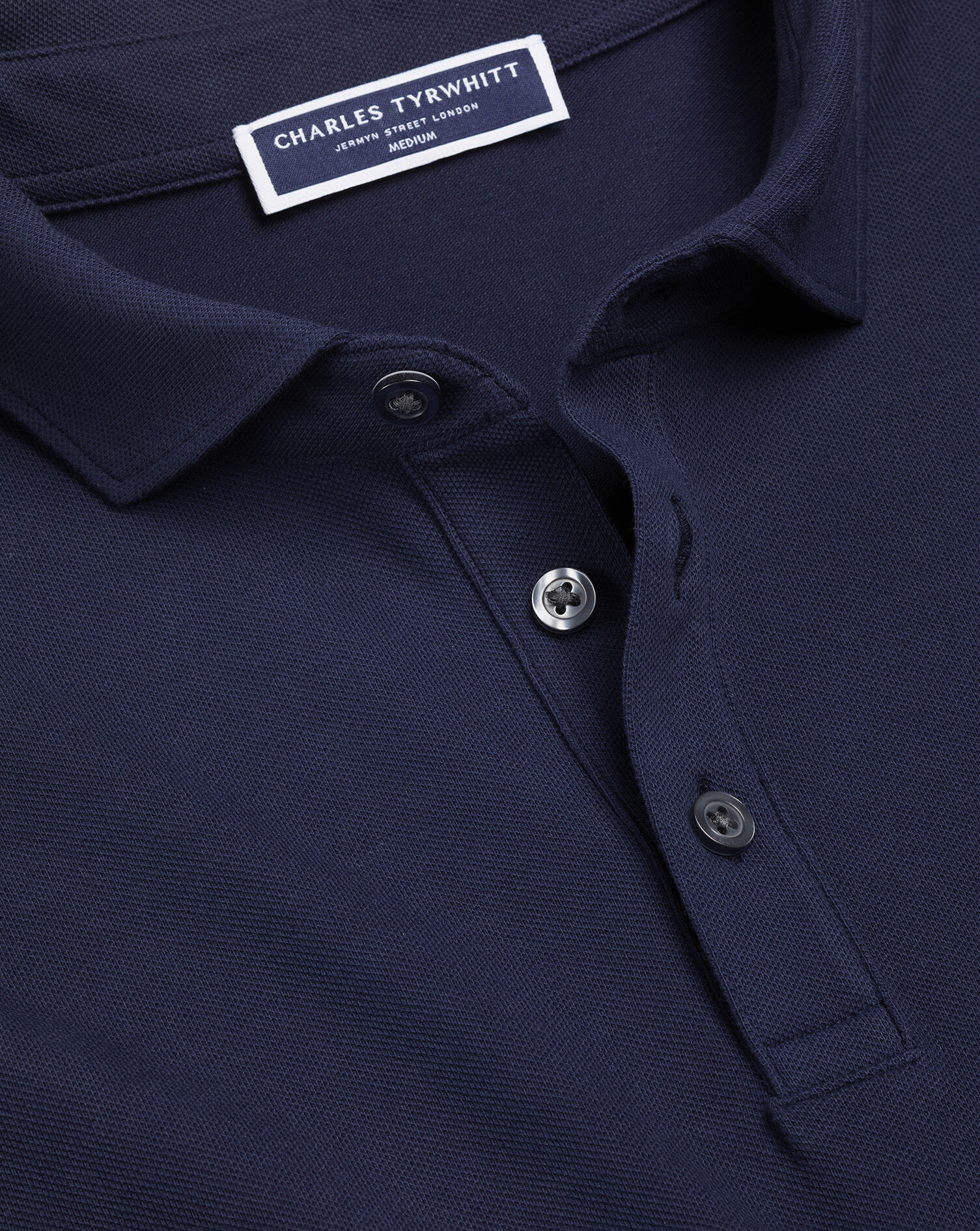 Long Sleeve Pique Polo - Denim Blue