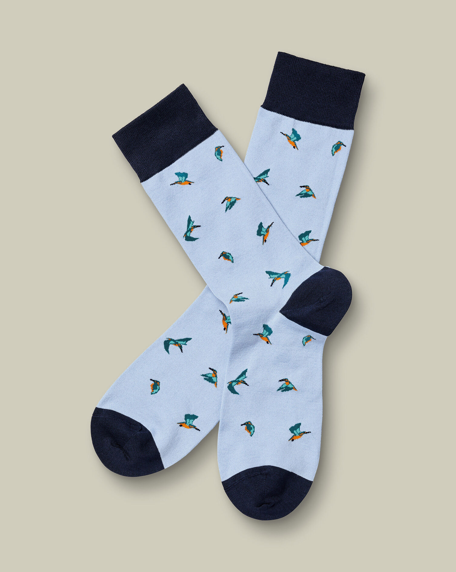 Kingfisher Bird Motif Socks - Light Blue