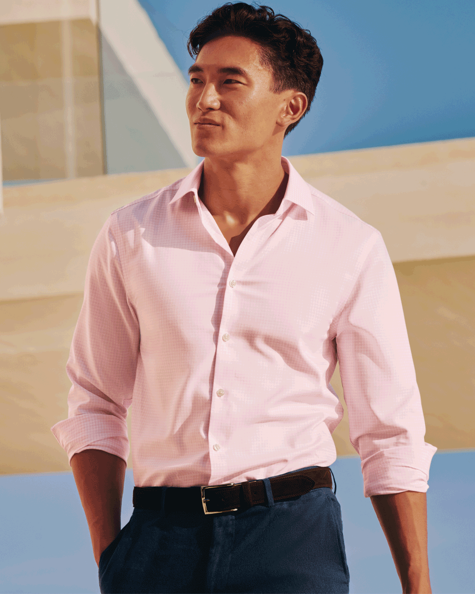 Non-Iron Cotton Linen Check Shirt - Pink