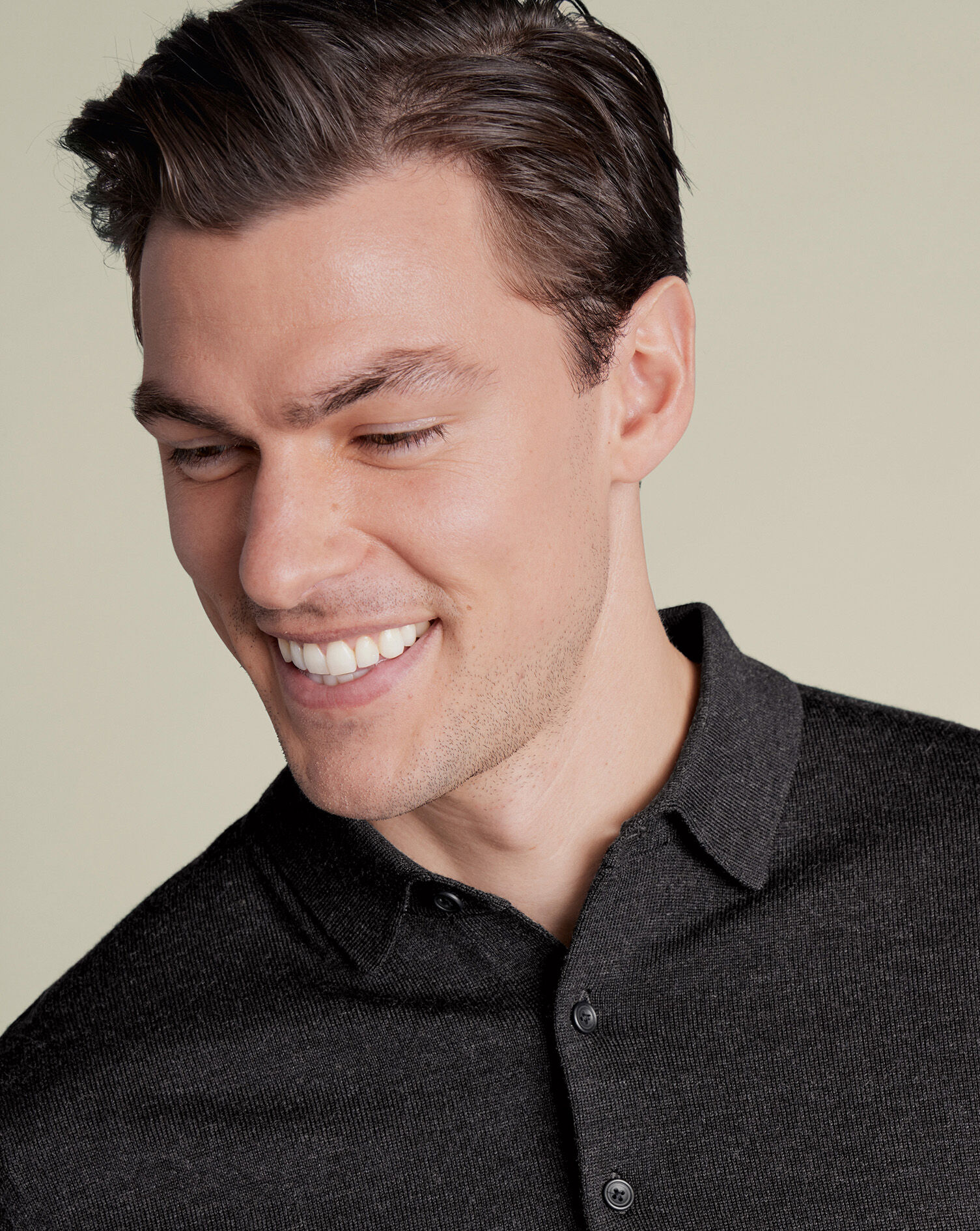 Pure Merino Knitted Polo - Charcoal Gray