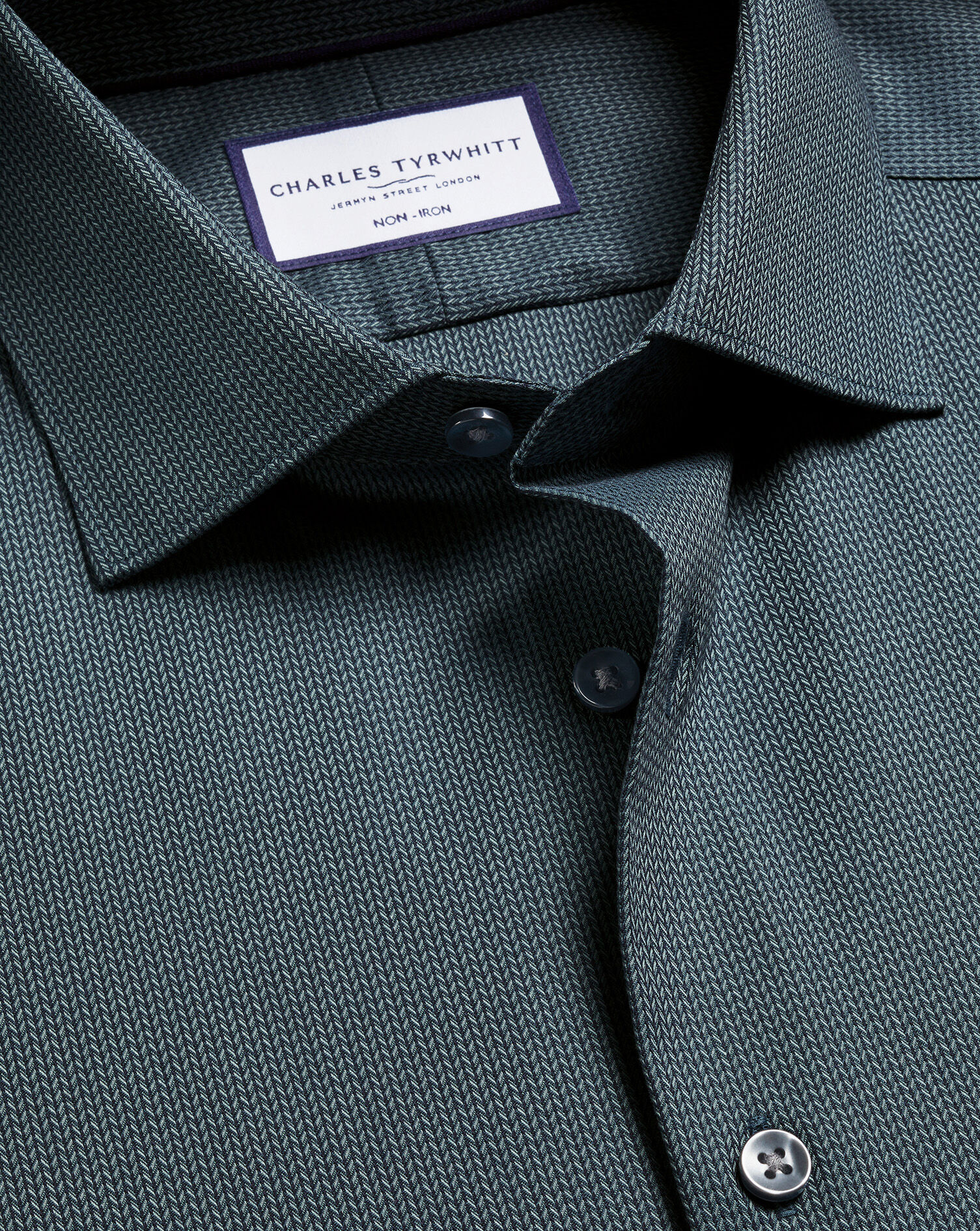 Non-Iron Stretch Chevron Texture Shirt - Teal