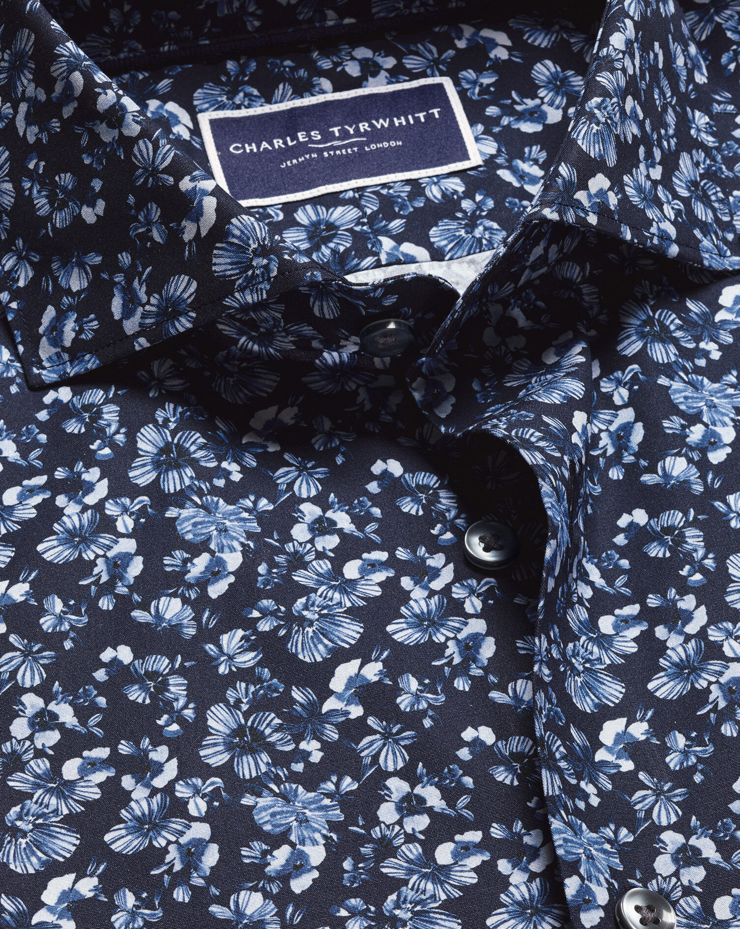 Made with Liberty Fabric Semi-Spread Large Floral Shirt - Navy