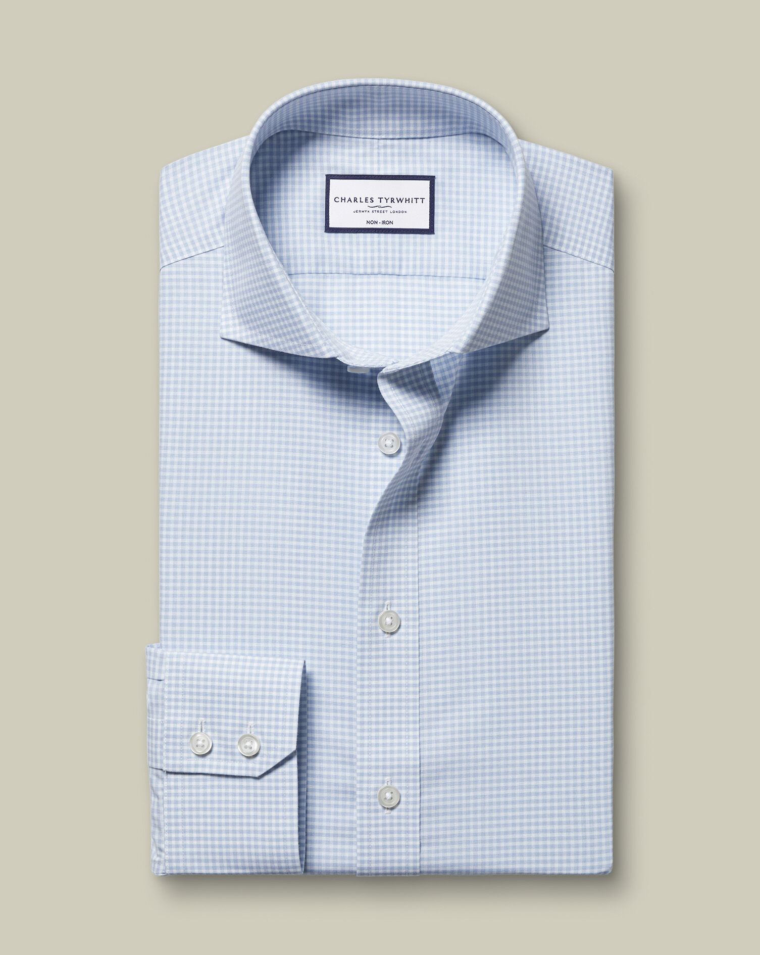 Non-Iron Poplin Gingham Shirt - Ice Blue