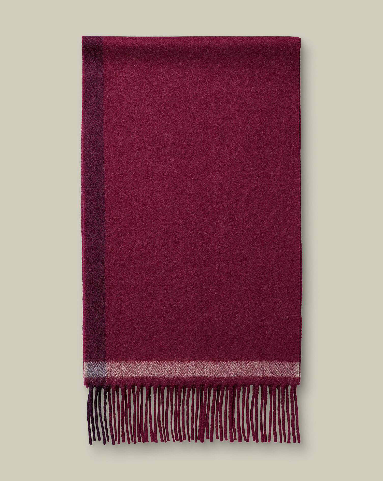 Cashmere Herringbone Scarf - Maroon Red