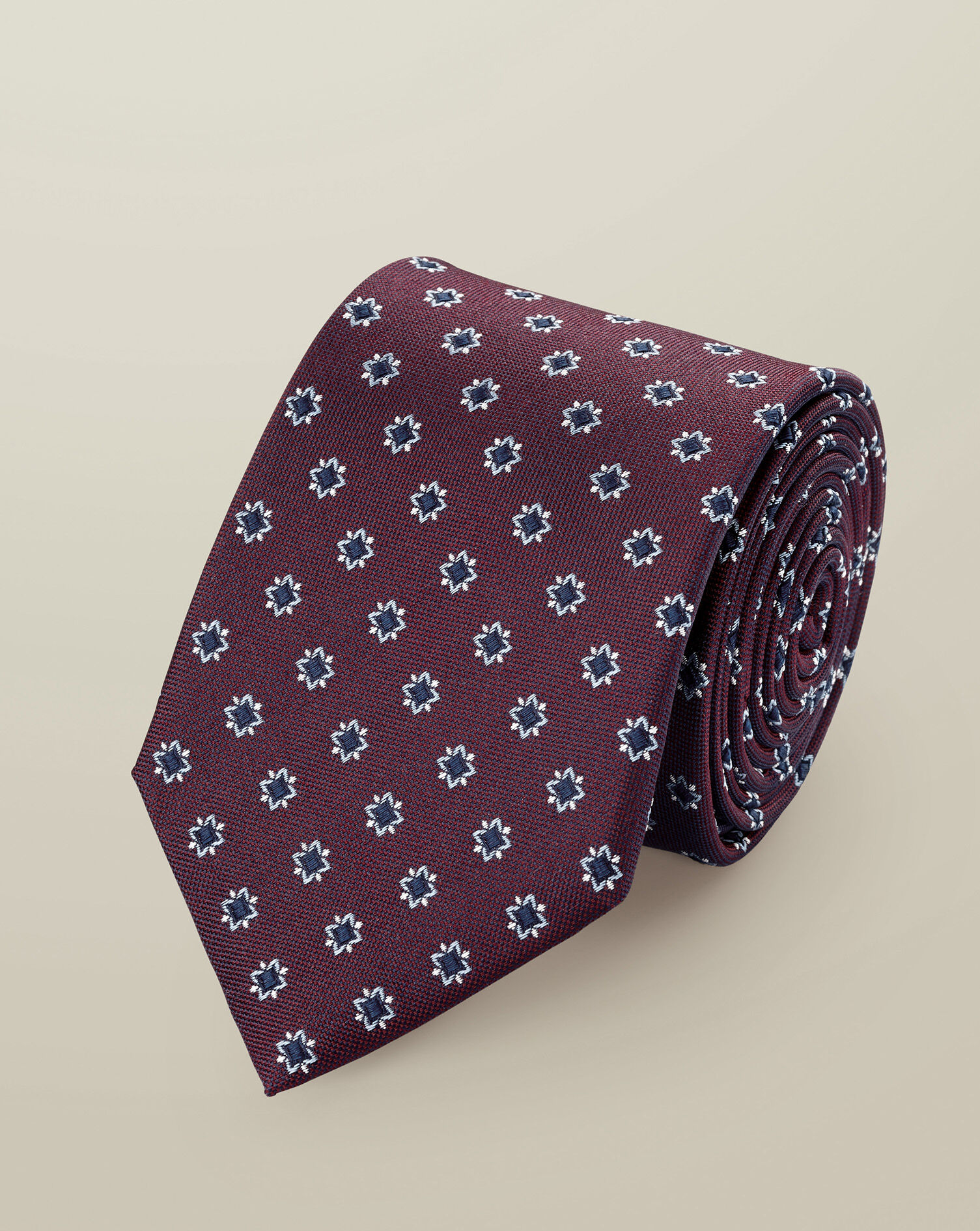 Silk Medallion Printed Tie - Maroon Red