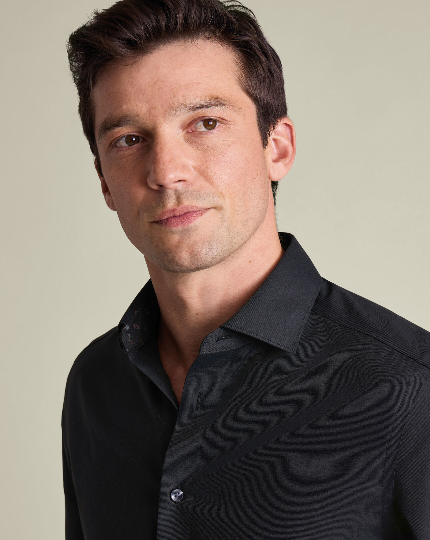 Non-Iron Stretch Printed Trim Shirt - Charcoal