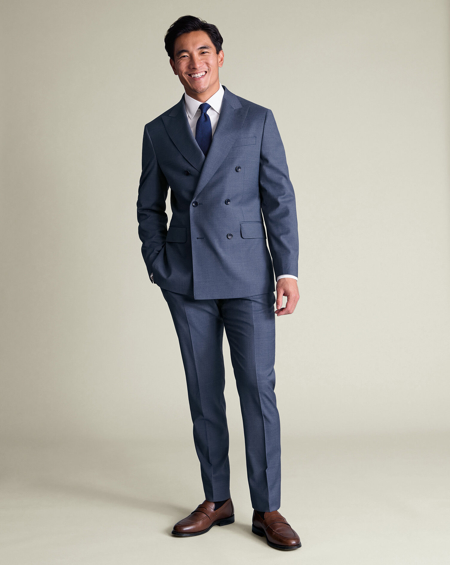 Double Breasted Italian Suit - Denim Blue