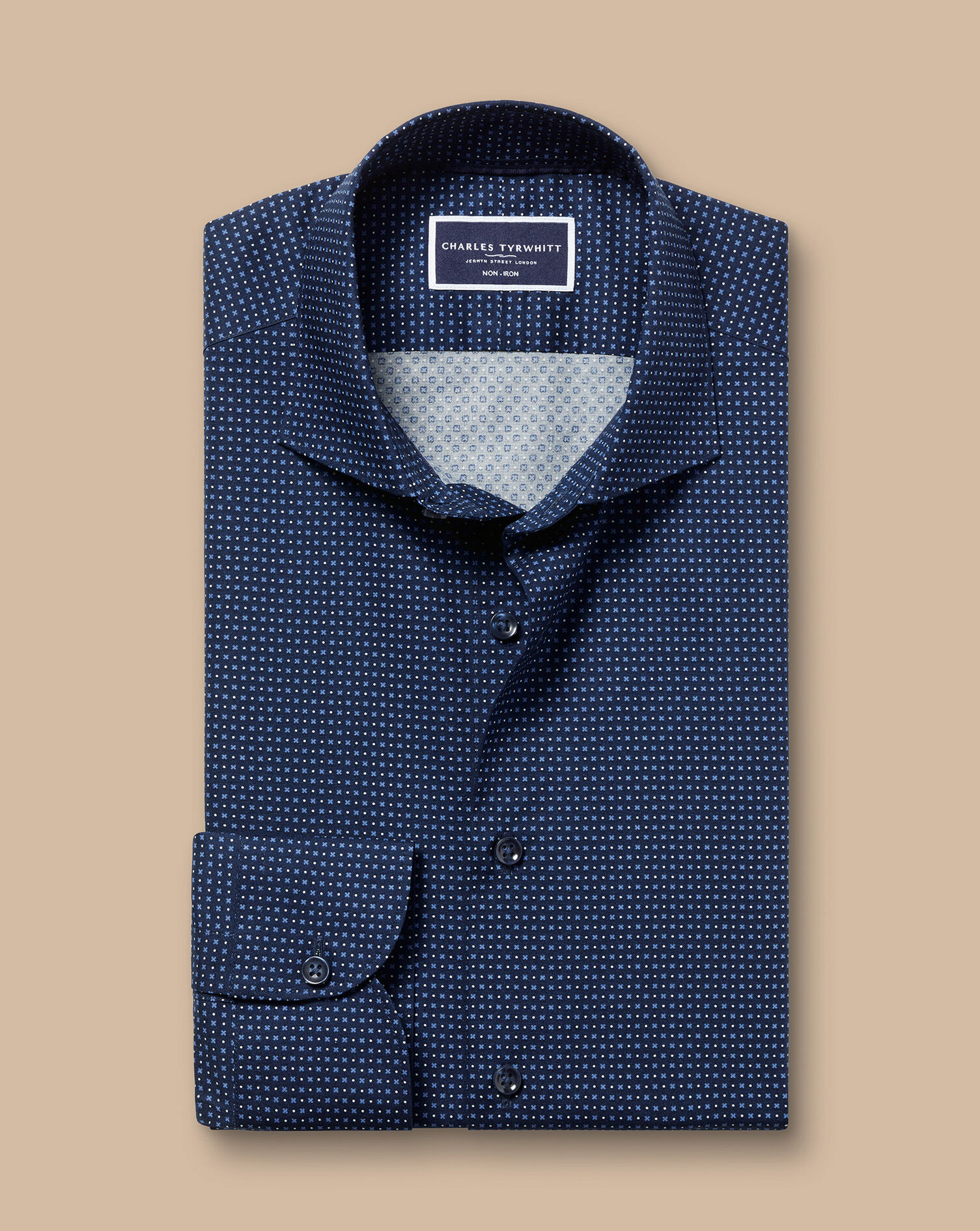 Semi-Spread Collar Non-Iron Stretch Print Petal Geo Shirt - French Blue