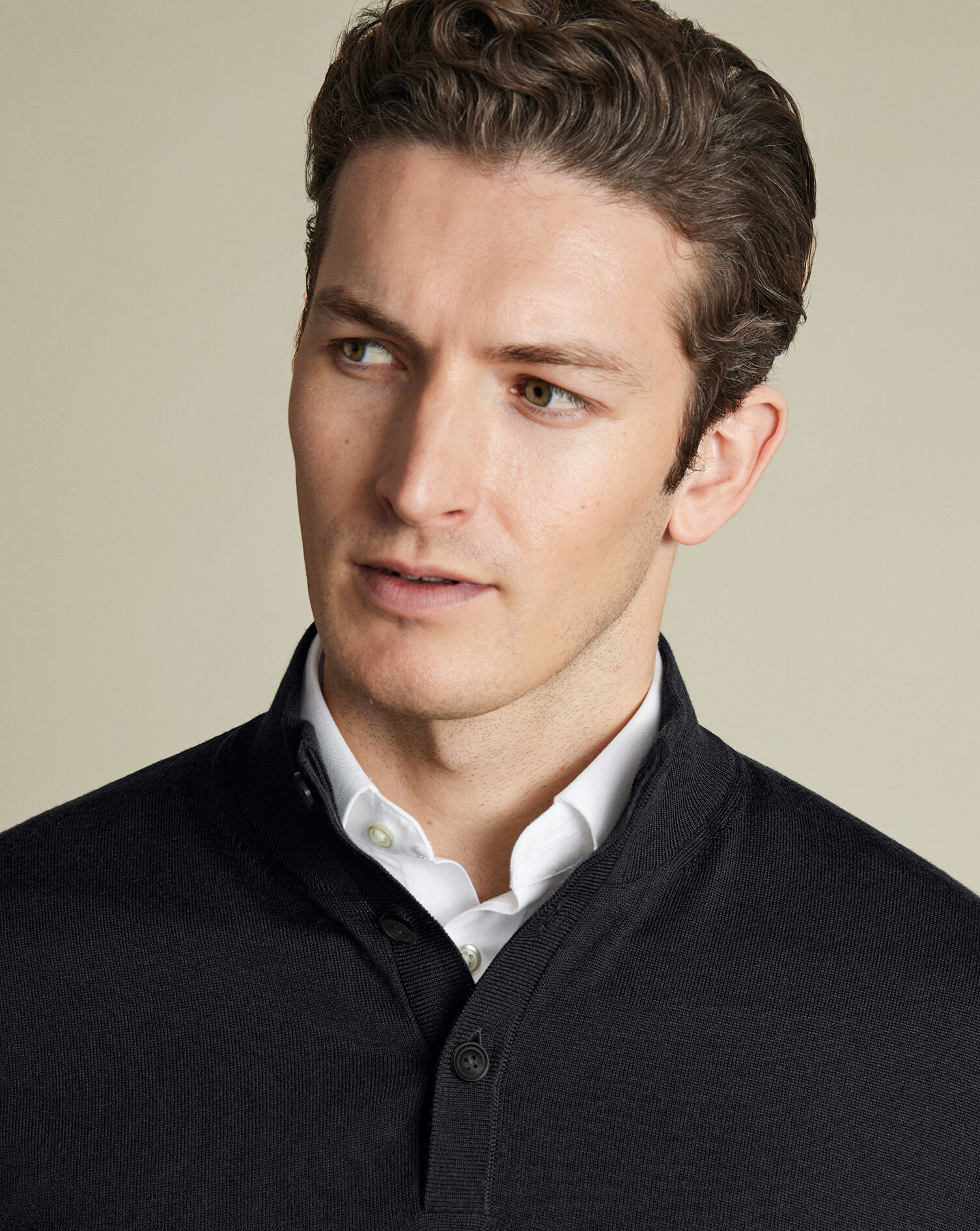 Merino Button Neck Sweater - Dark Charcoal