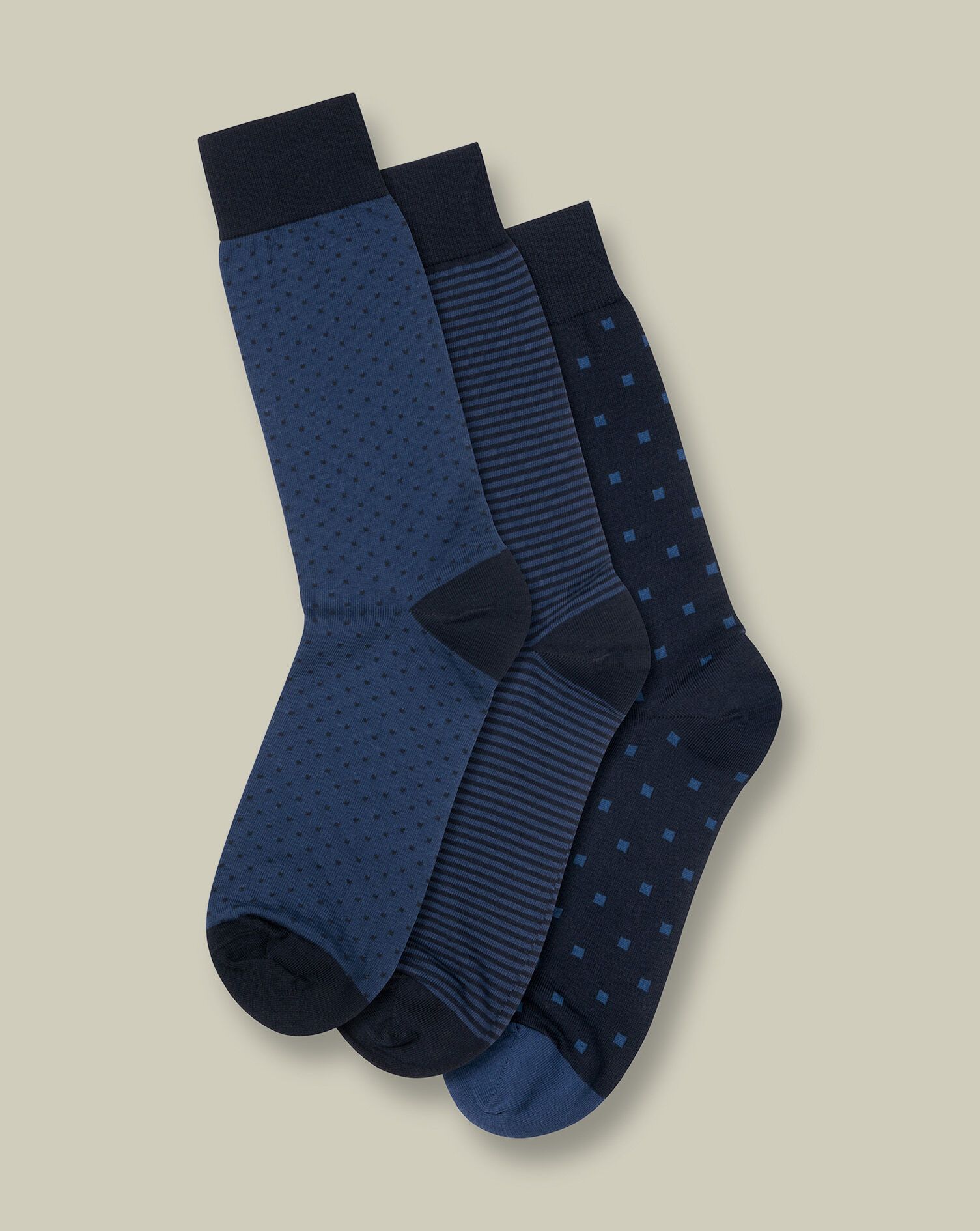 Cotton Rich 3 Pack Socks - Navy & Indigo Blue