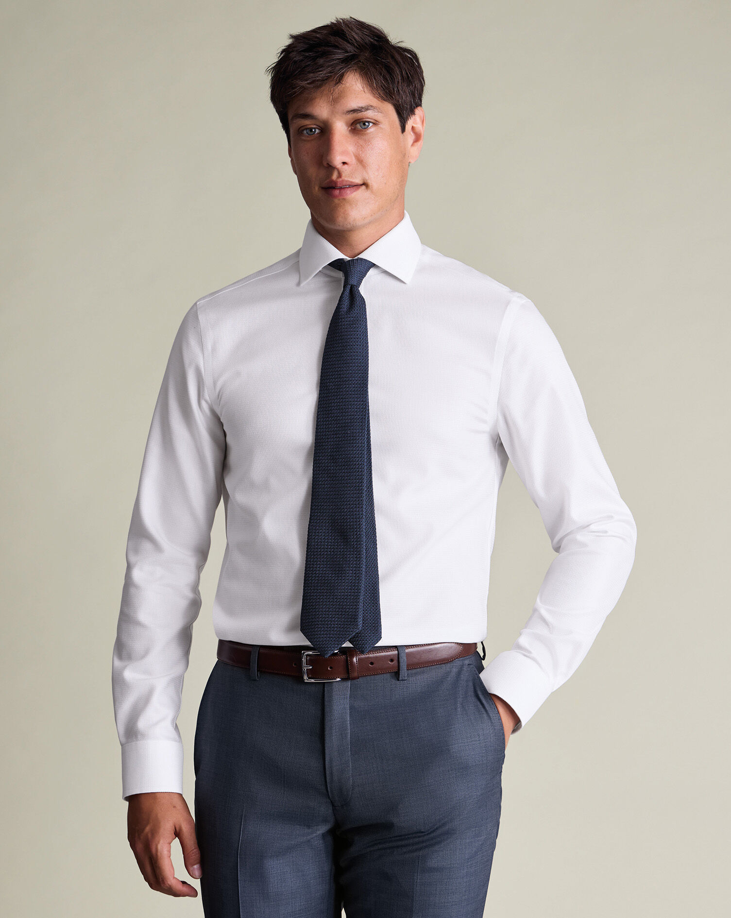 Non-Iron Stretch Burlington Weave Shirt - White