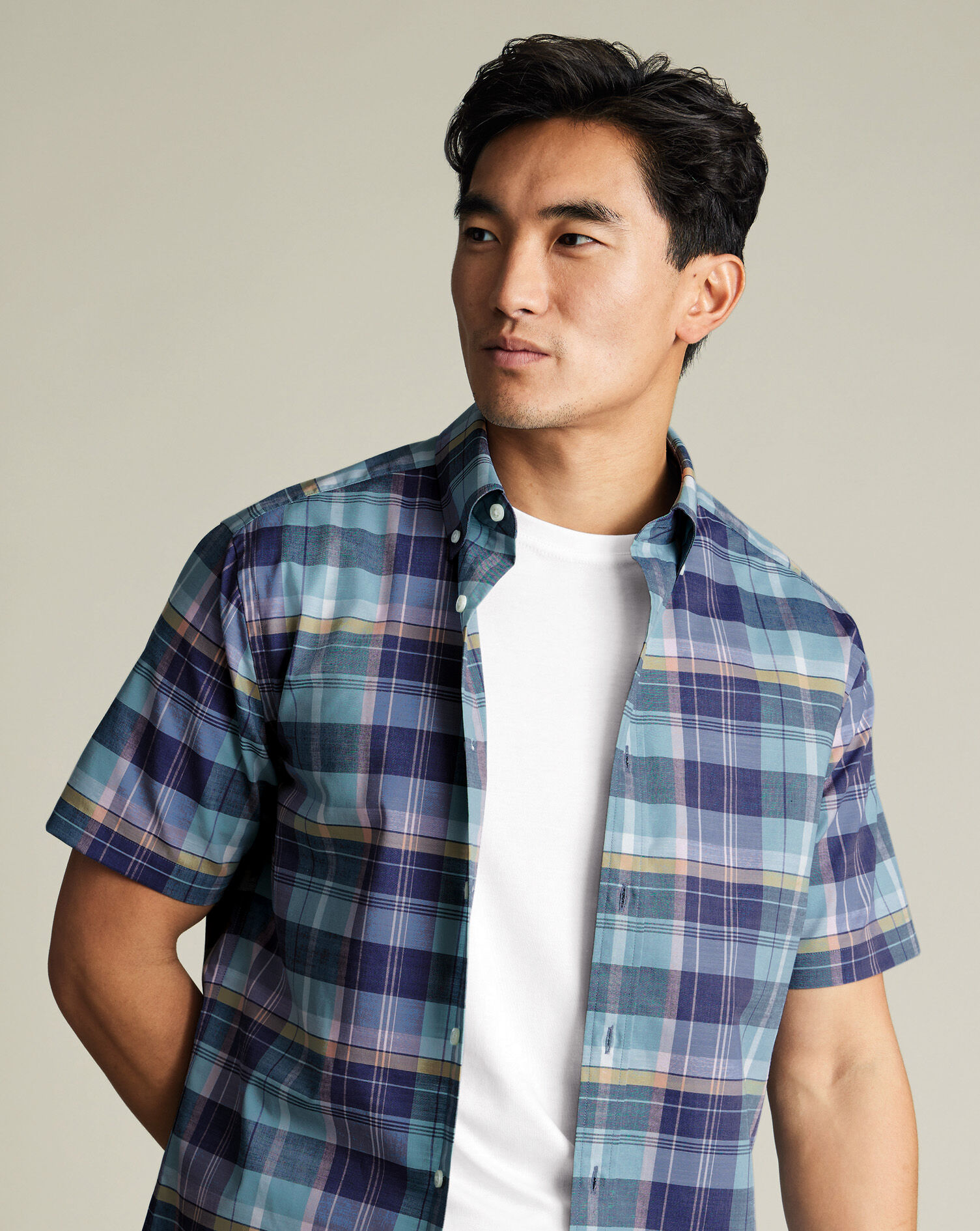 Non-Iron Stretch Poplin Slub Short Sleeve Shirt - Spearmint