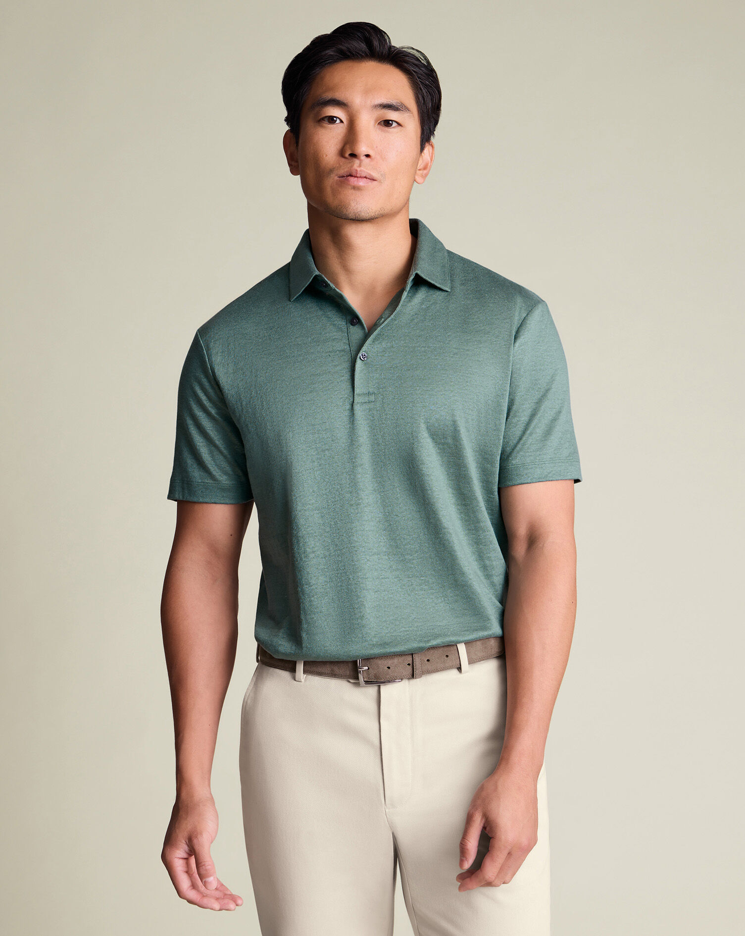Linen Polo - Aqua Green
