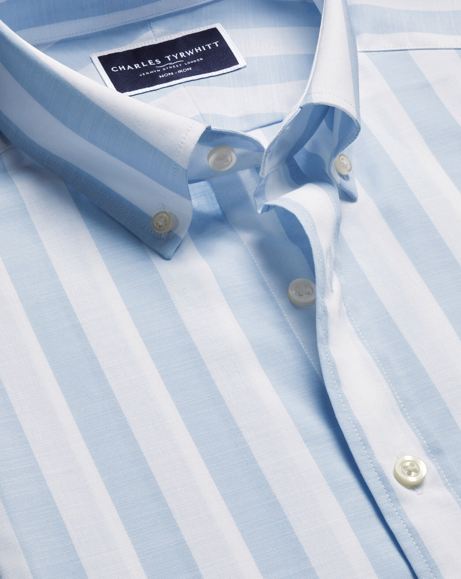 Non-Iron Stretch Poplin Slub Short Sleeve Shirt - Sky Blue