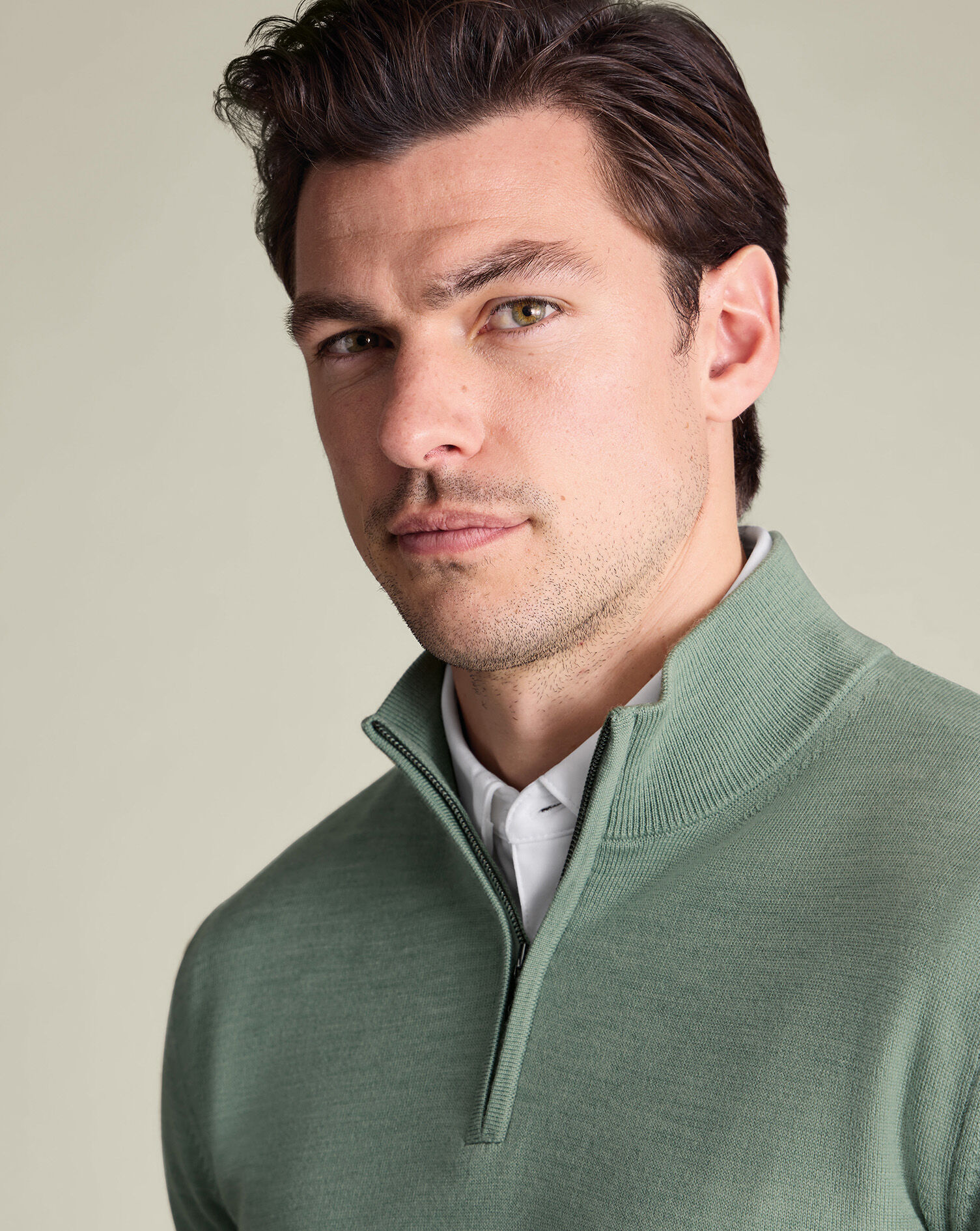 Pure Merino Quarter Zip Sweater - Pale Teal