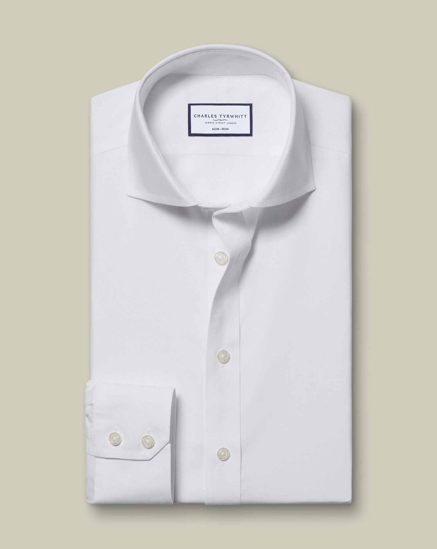 Spread Collar Non-Iron Poplin Shirt - White