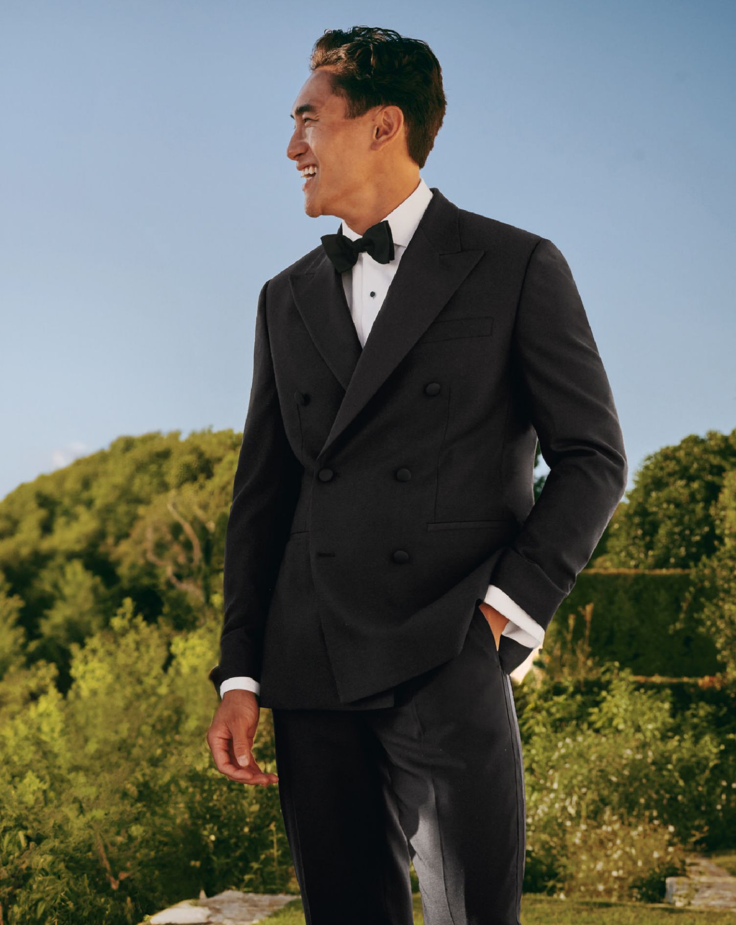 Double Breasted Tuxedo Jacket  - Black