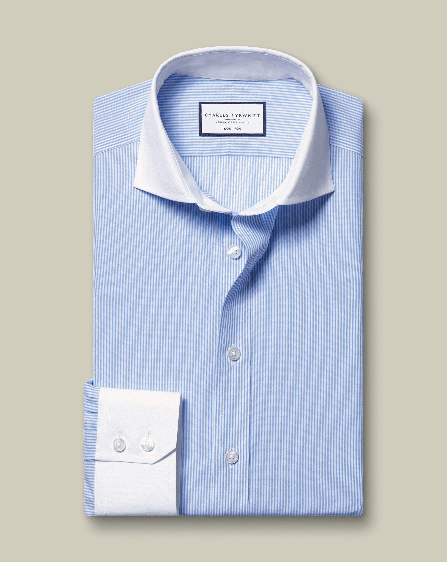 Spread Collar Non-Iron Poplin Stripe Winchester Shirt - Sky Blue