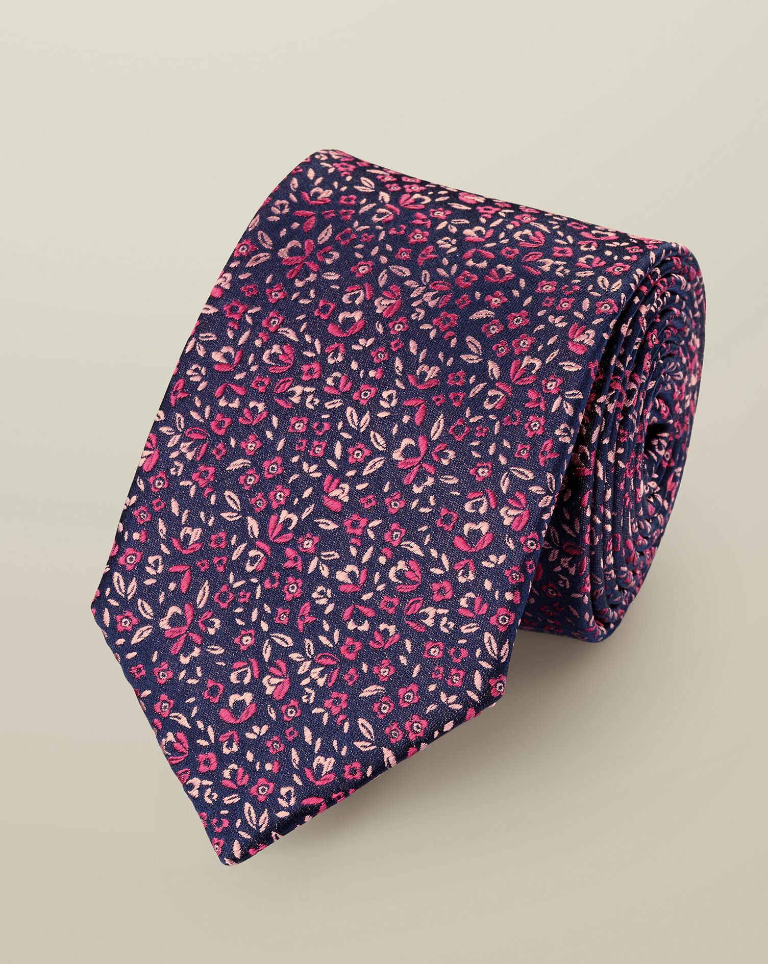Silk Floral Tie - Navy & Bright Pink