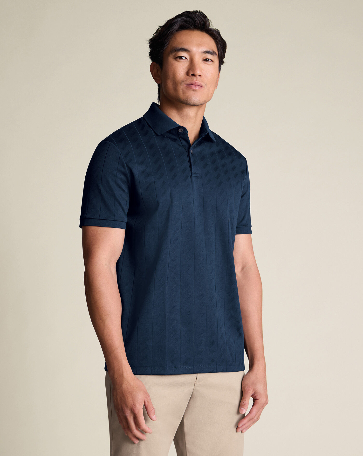 Textured Jacquard Polo - Navy