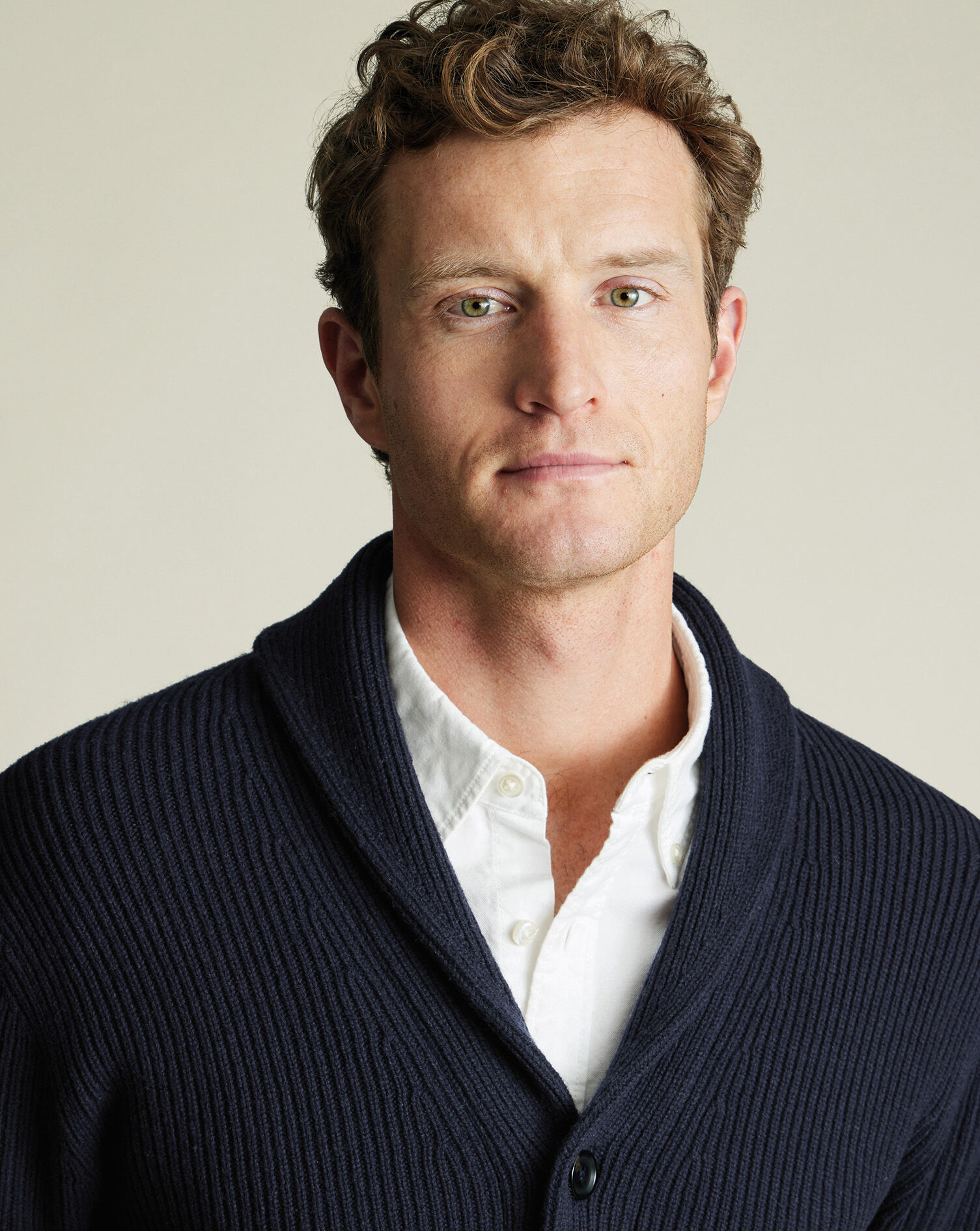 Merino Shawl Neck Chunky Cardigan - Navy