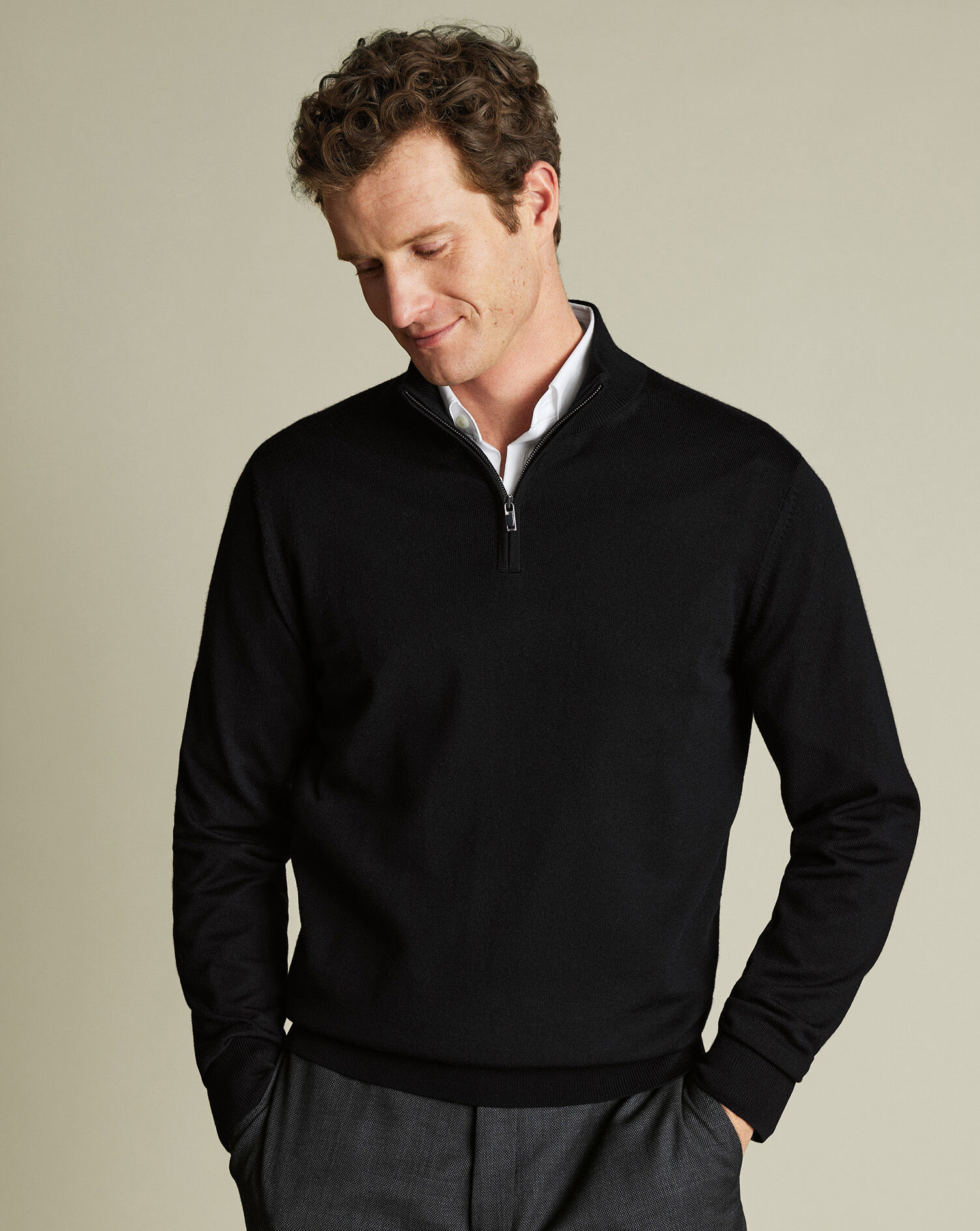 Merino Quarter Zip Sweater - Black