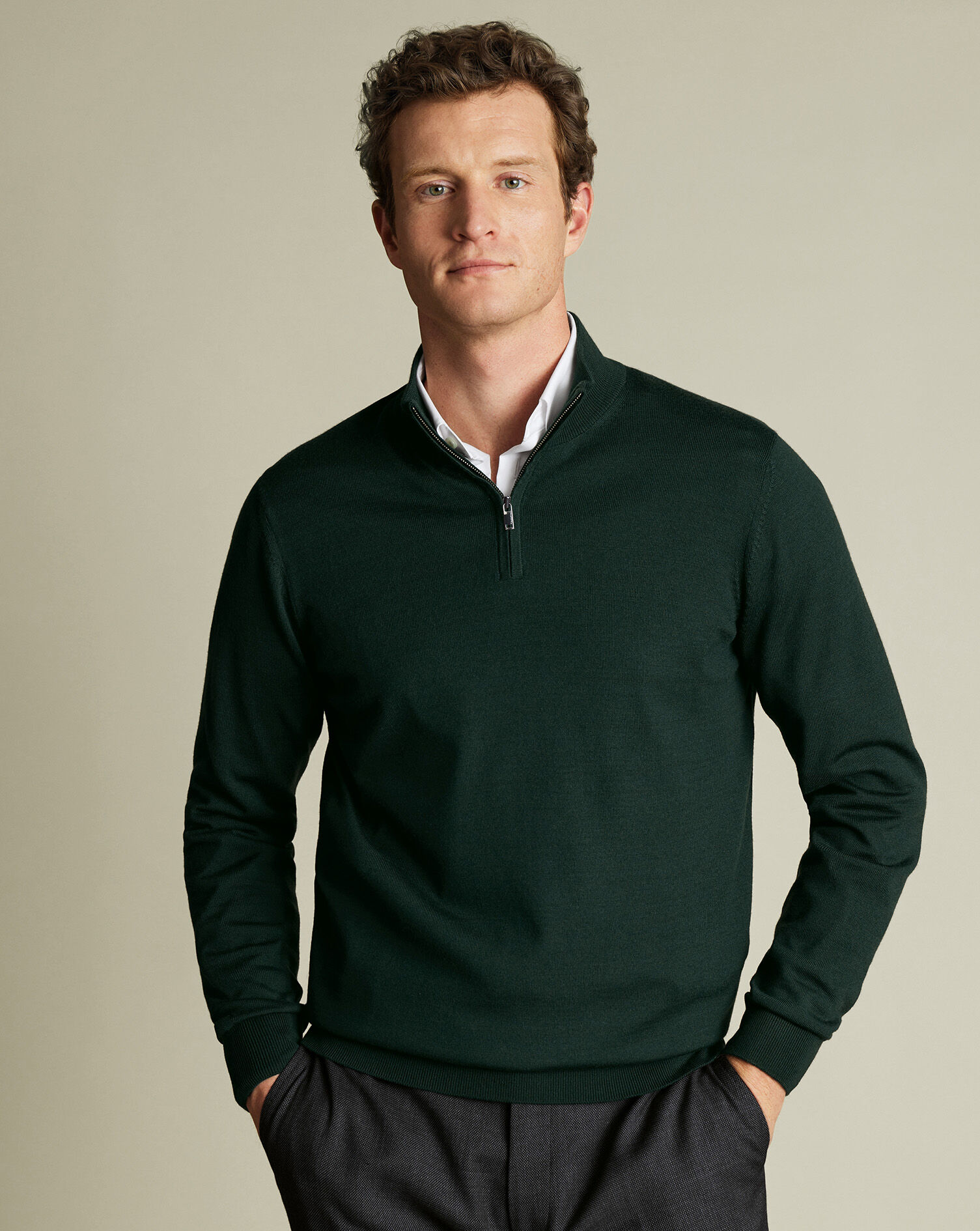 Merino Quarter Zip Sweater - Forest Green