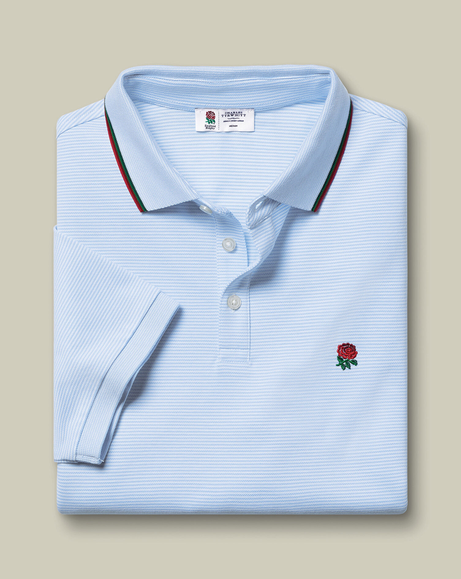 England Rugby Stripe Pique Polo - Sky Blue