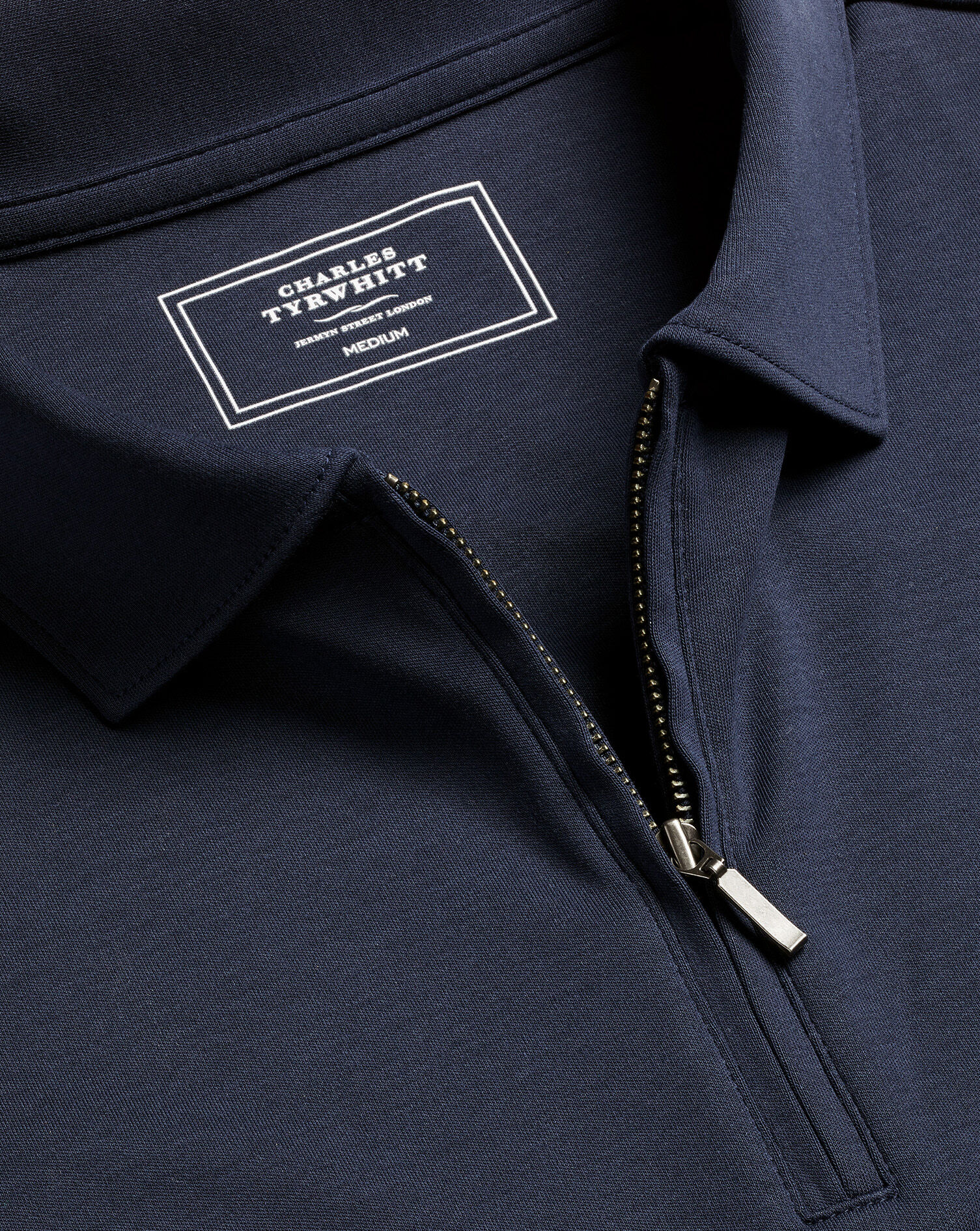 Zip-Neck Jersey Polo - Navy